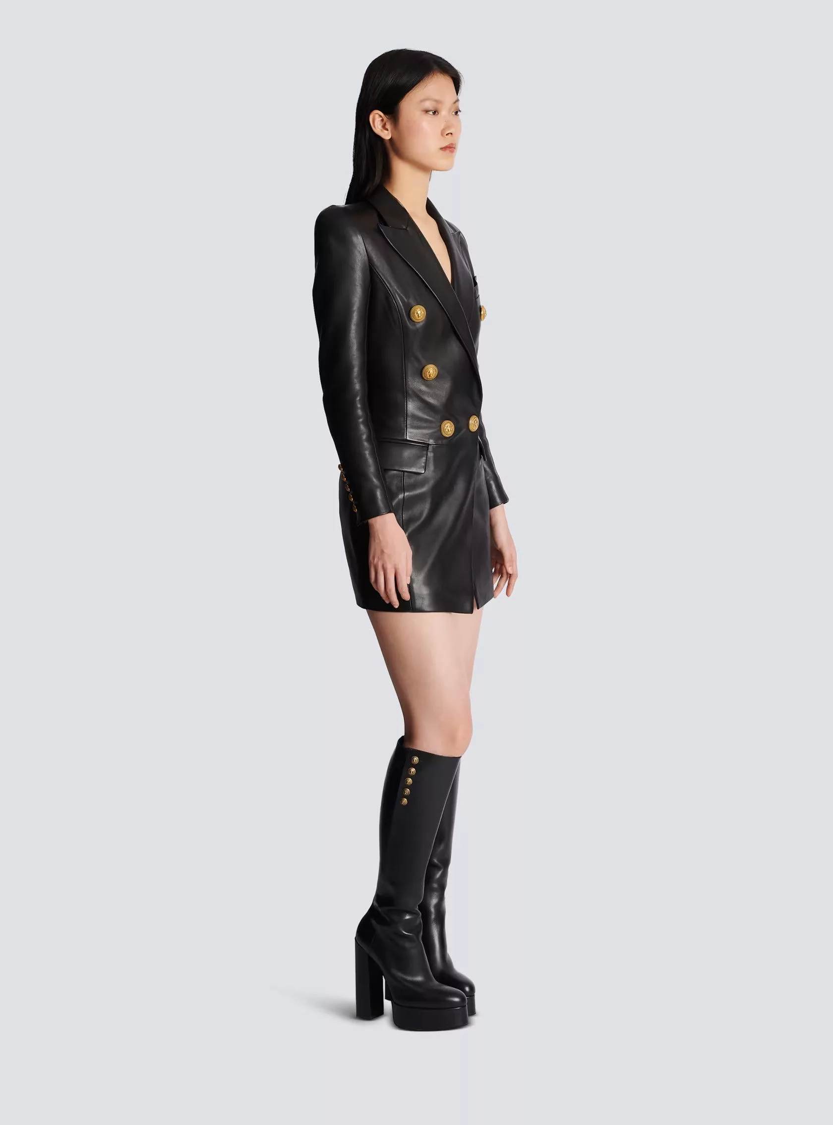 Balmain Mini Dresses Balmain o1w1db10624 Leather Blazer in Black