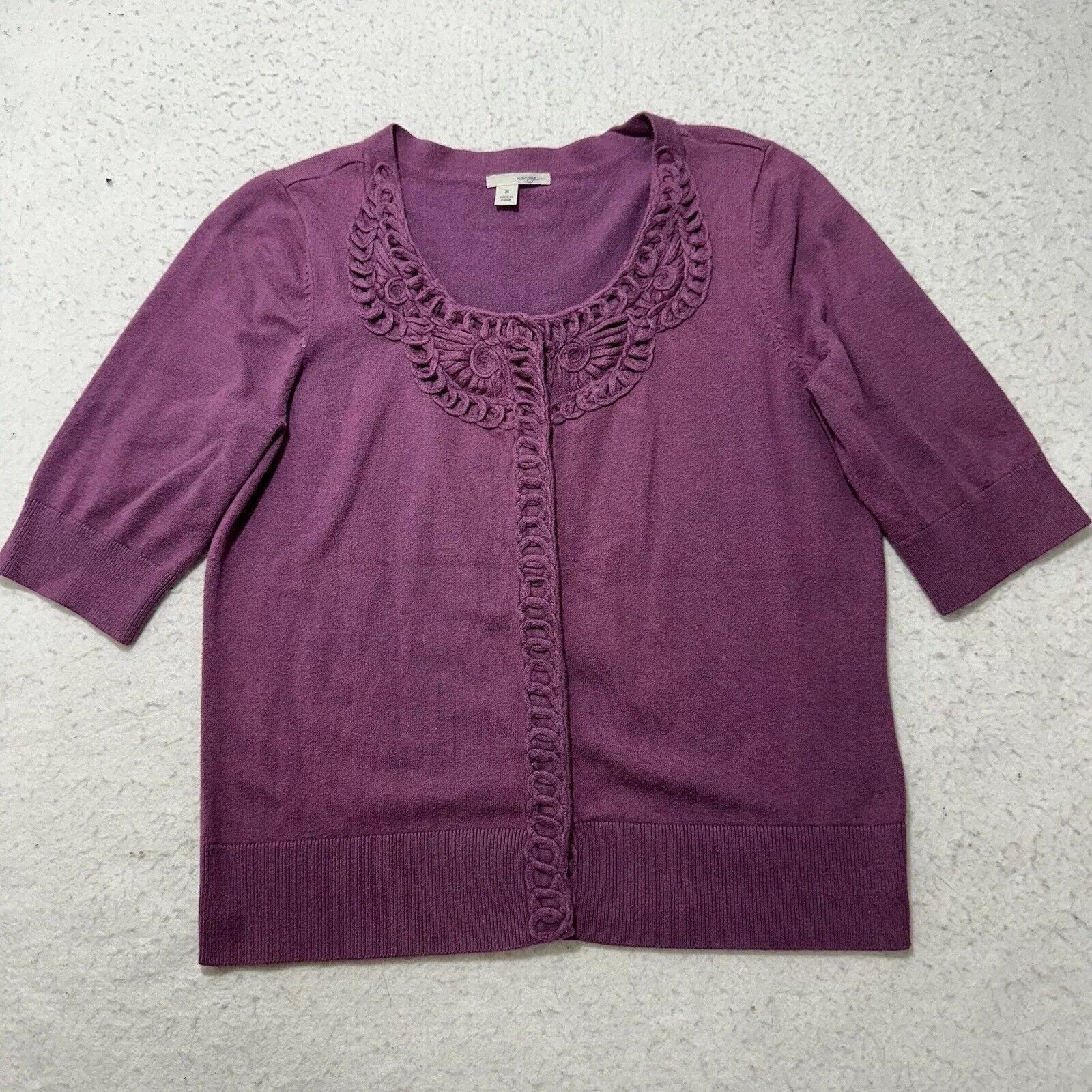 Other Sweaters Other Halogen Medium Snap Button Front Cardigan Emroidery Sweater Purple