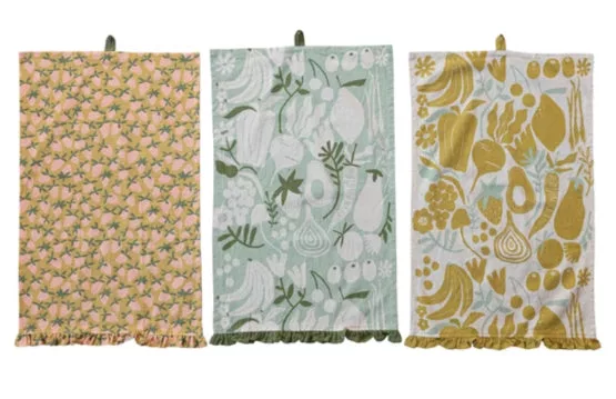 Tea Towel w/ Ruffle & Loop, asst