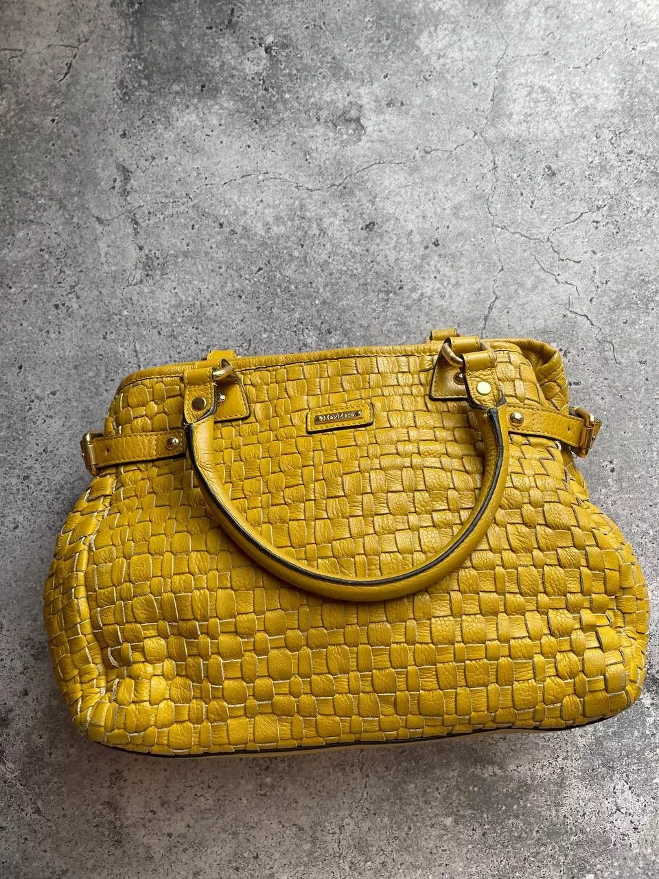 Leather Handle Bags Leather × Max Mara × Vintage Max Mara Leather Handle Bottega Veneta Type Bag Yellow