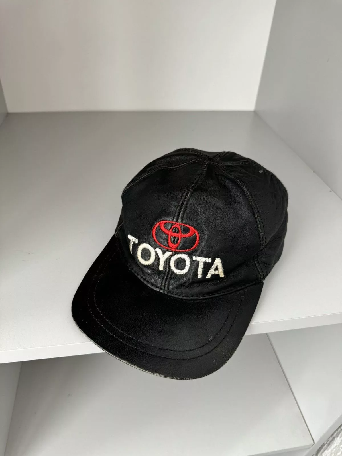 Leather Hats Leather × Vintage Toyota Racing Vintage Logo Leather Cap Black