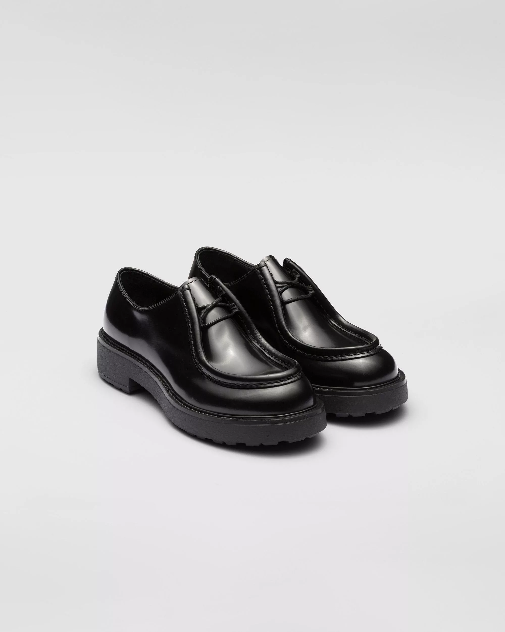 Prada Casual Leather Shoes Prada Brushed Leather Lace-up Shoes Black