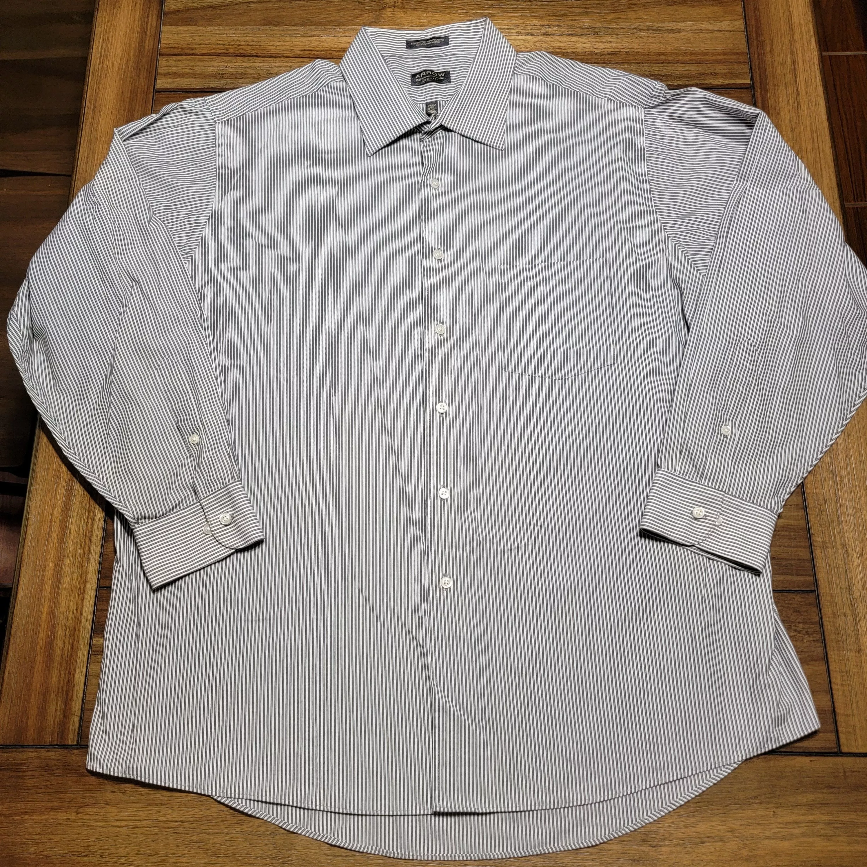 Arrow Shirts Button Ups Arrow Full Button LS White w/ Black Stripes - Size XXL Multi