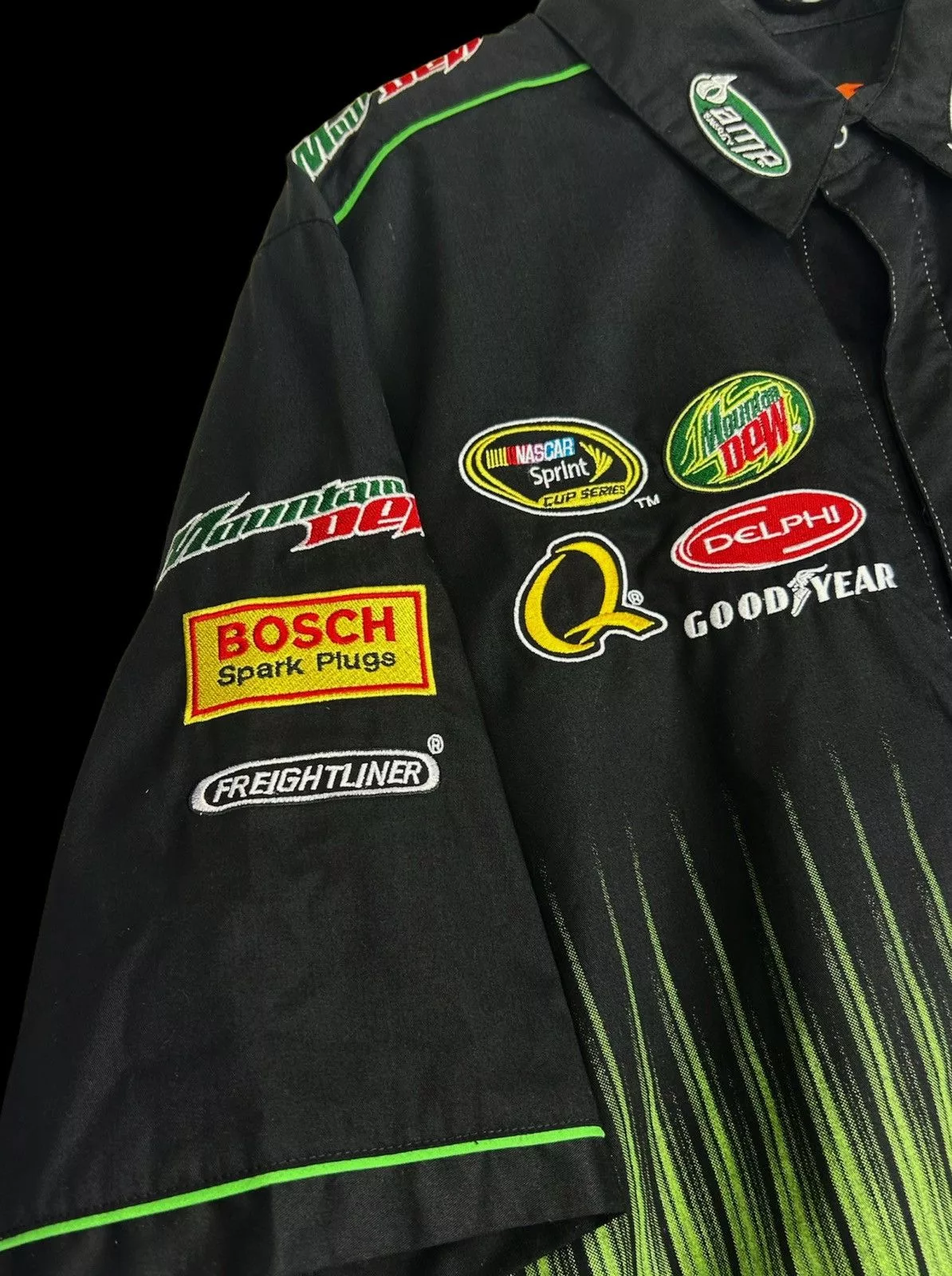 NASCAR Shirts Button Ups NASCAR Dale Earnhardt JR Embroidered Mtn Dew AMP Energy Pit Crew Black Workwear