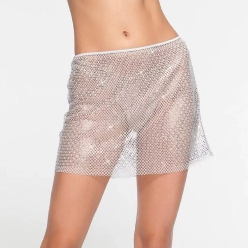 SKIMS Mini Skirts Swarovski x Skims Stretch Net Silver Mini Skirt Small