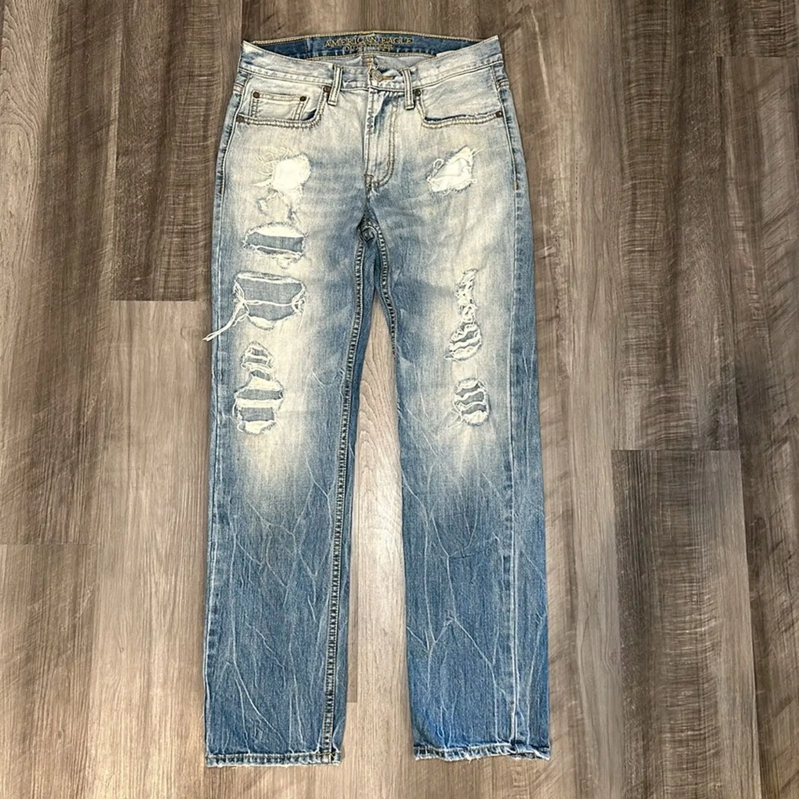 American Eagle Outfitters Denim American Eagle Outfitters American Eagle Distressed Slim Straight Jeans - 29x32 Blue