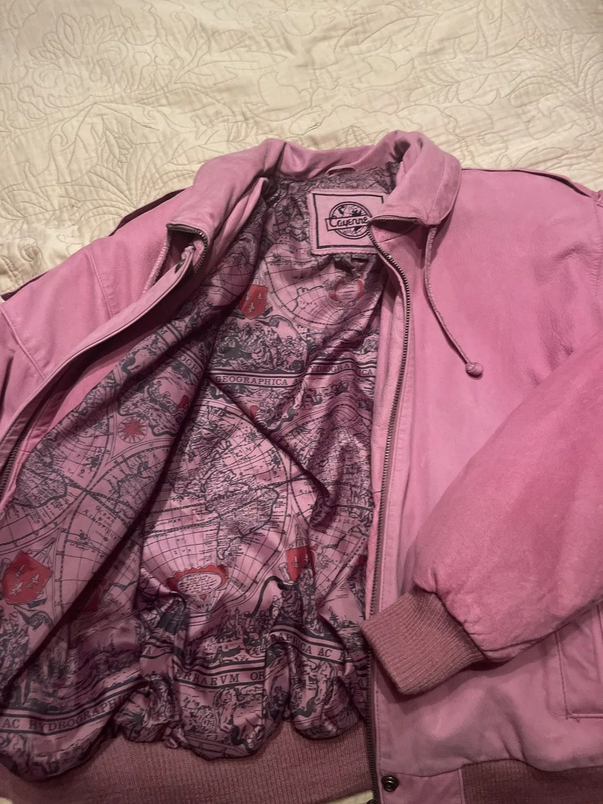 Vintage Bombers Vintage pink cropped fit leather bomber jacket