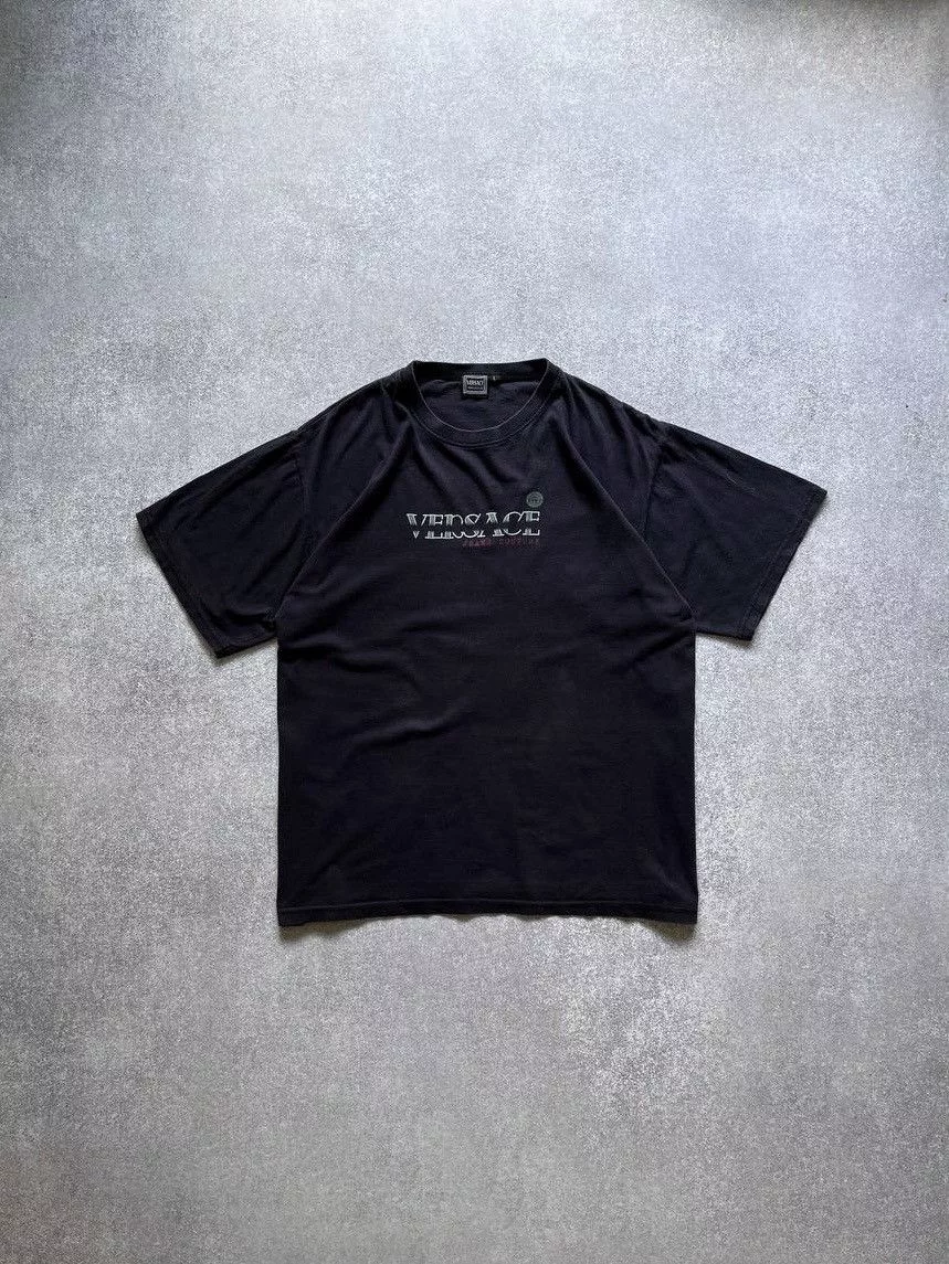 Versace Short Sleeve T Shirts Versace × Vintage Vintage Versace Black Boxy T-shirt L Y2K Streetwear