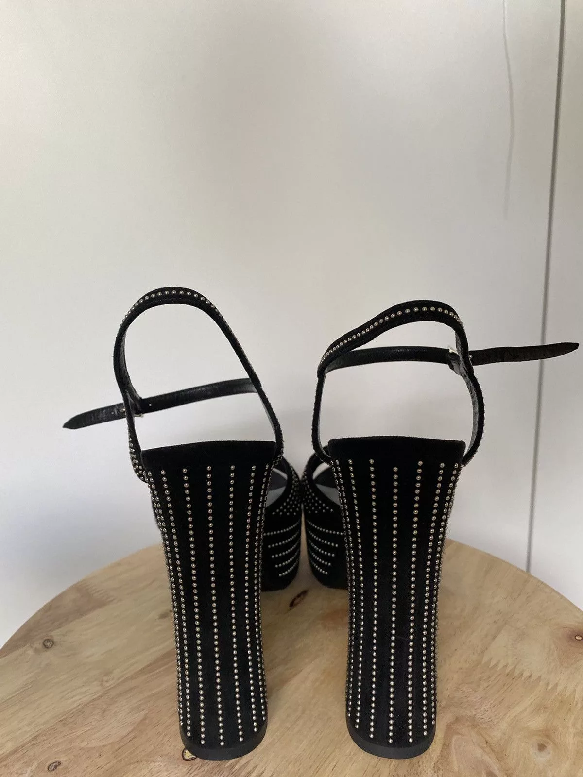 Saint Laurent Paris Platforms Saint Laurent Paris Saint Laurent Suede Studded Candy 80 Platform Sandals Black Luxury
