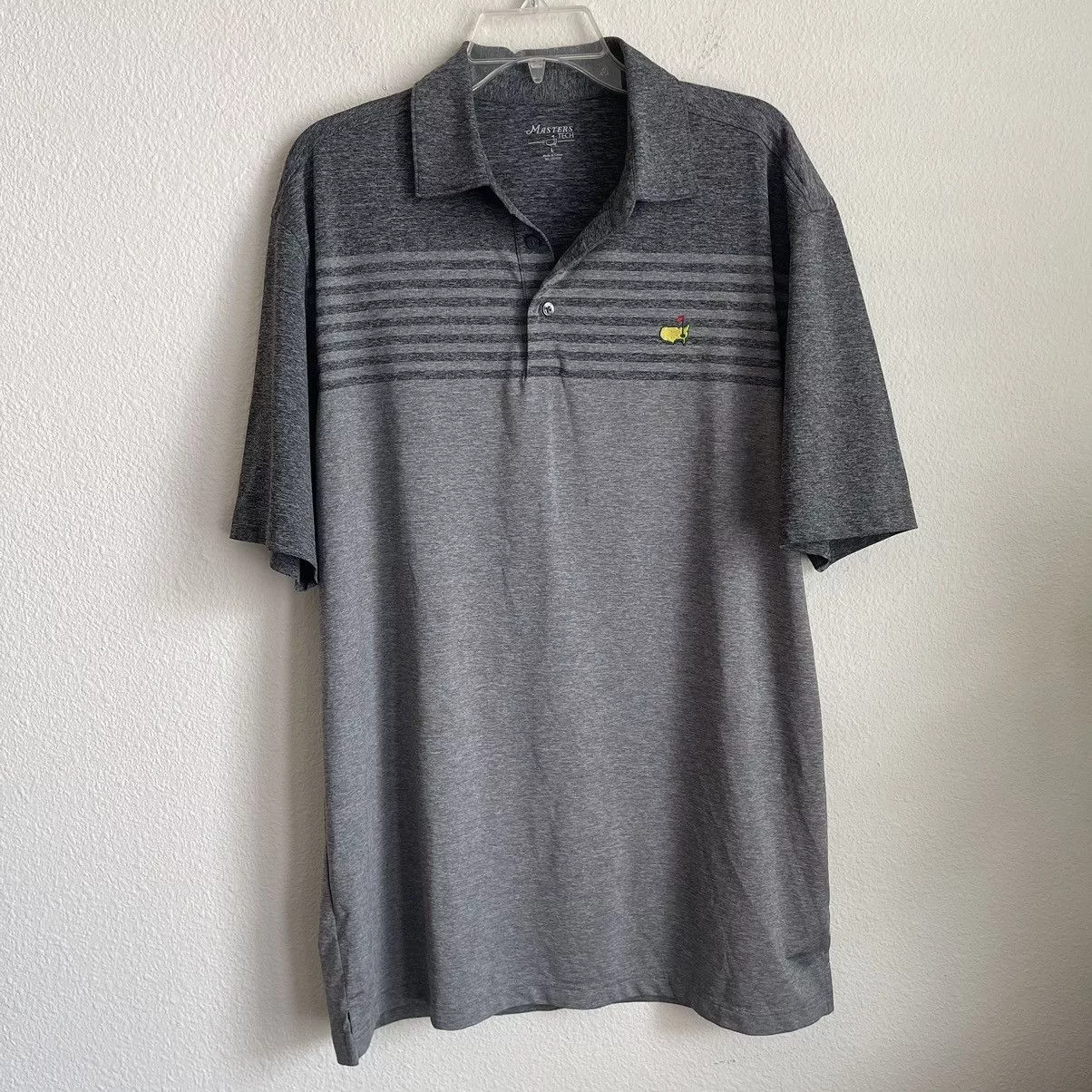 The Masters Short Sleeve T Shirts The Masters Master Tech Striped Heather Short Sleeve Performance Polo Gray