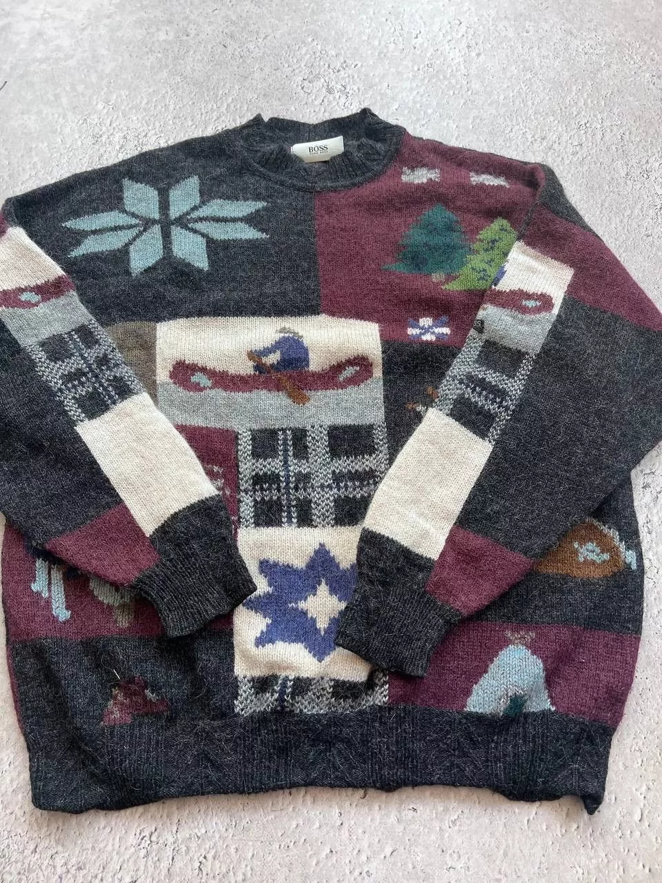 Hugo Boss Sweaters Knitwear Hugo Boss × Vintage Hugo Boss wool sweater patterned jumper vintage 90’s boxy Gray