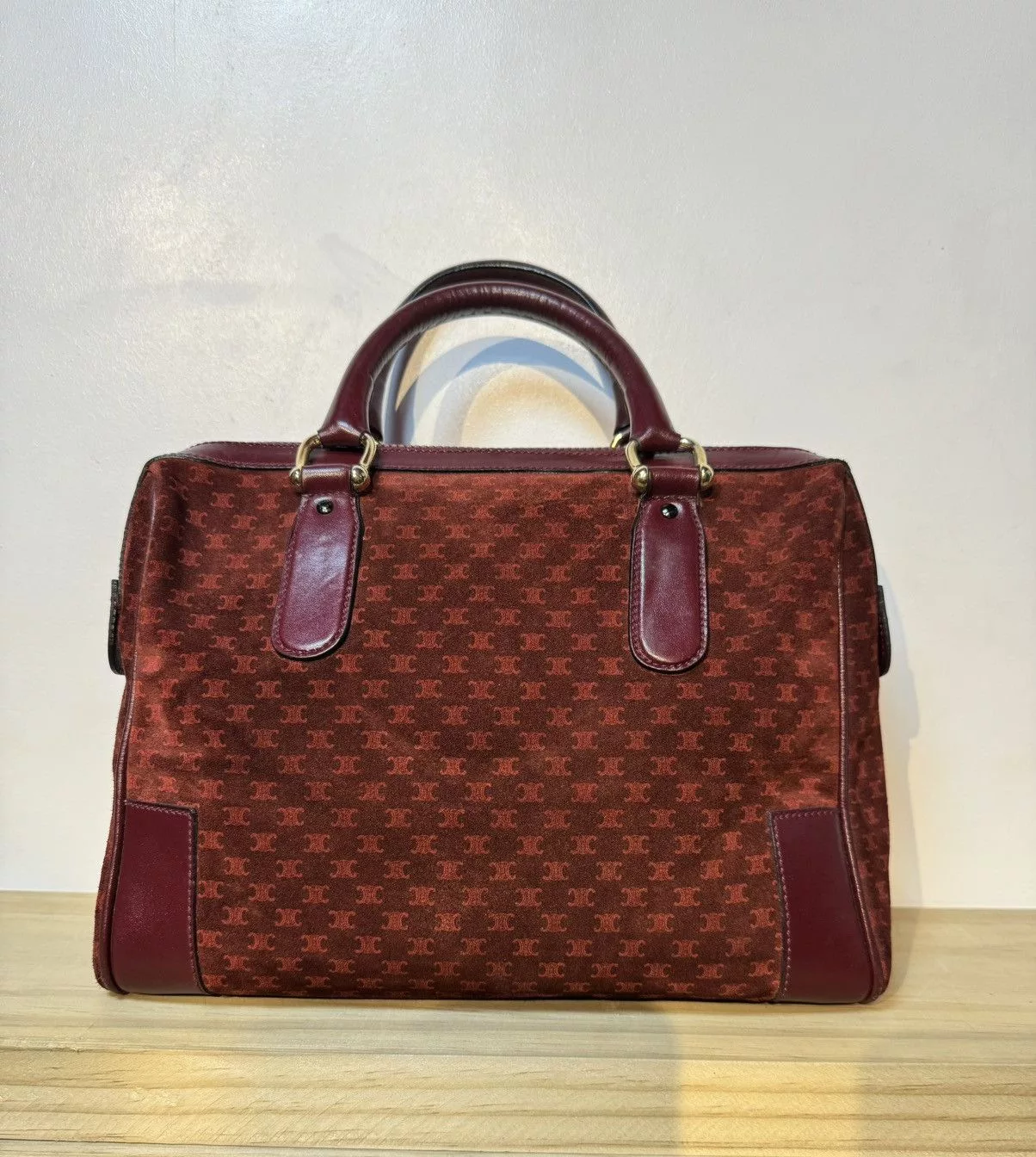 Celine Handle Bags Celine Macadam Handbag Red Suede