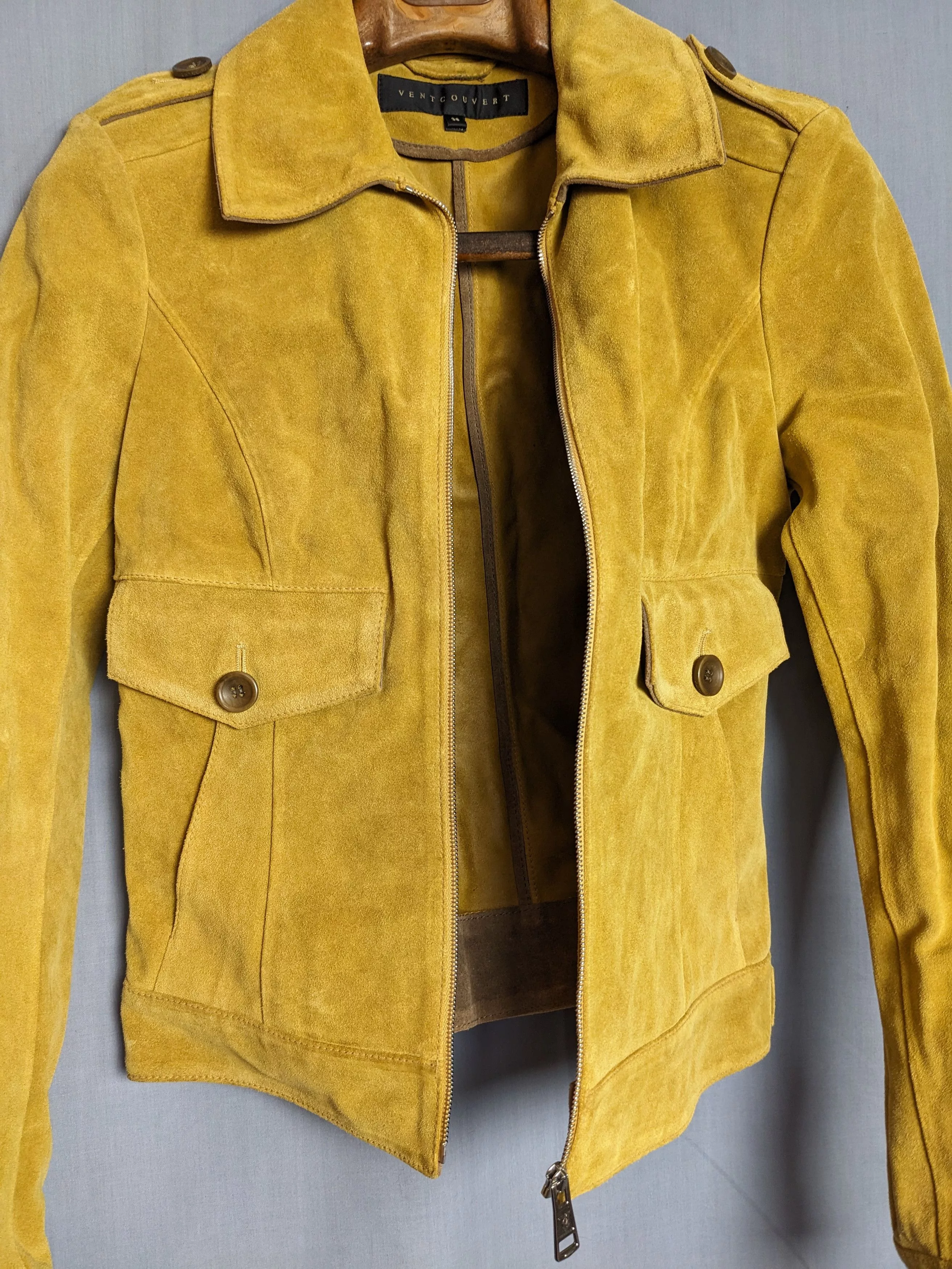 Designer Leather Jackets Designer VENTCOUVERT - Jacket - 100% calf split Leather - Size 38 Gold