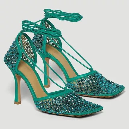 Bottega Veneta Heels Bottega Veneta Crystal Mesh Sandals in turquoise Green
