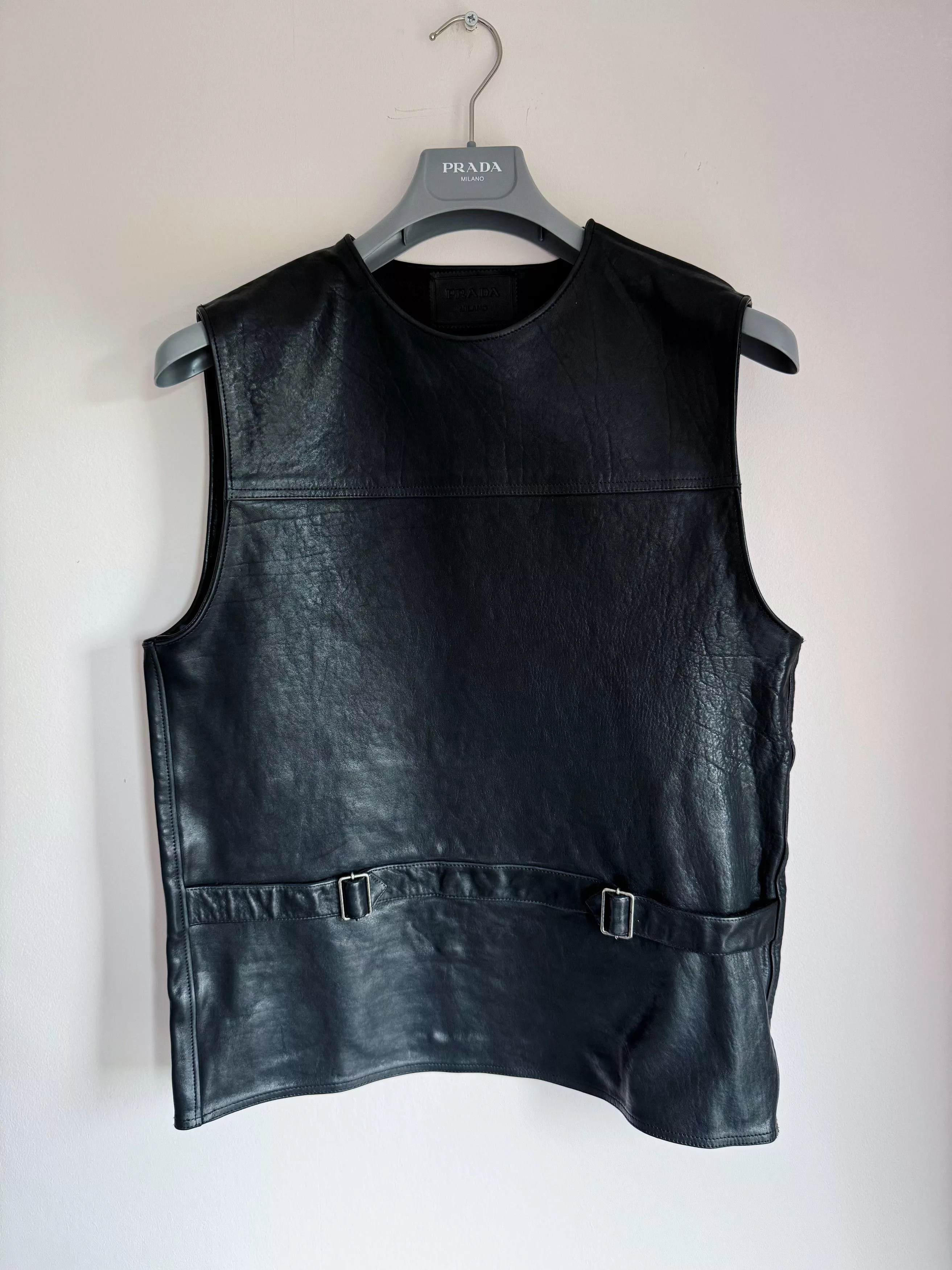 Prada Vests PRADA VITELLO LEATHER VEST Gray