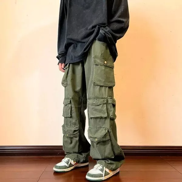 Jean Casual Pants Jean Cargo Pants Multi-pockets Brown Avant-Garde