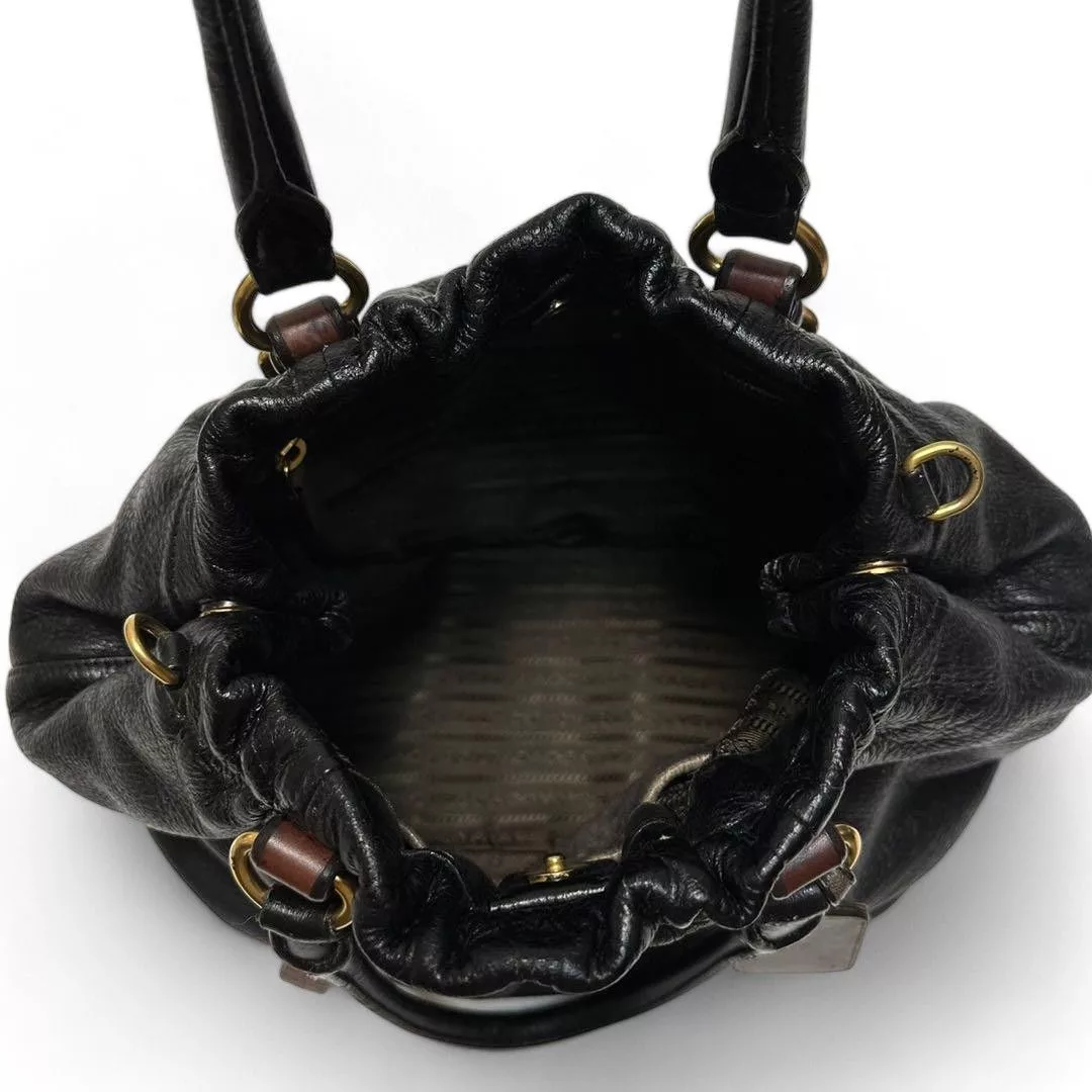 Prada Handle Bags Prada - Black Leather Brown Handbag Shoulder Bag