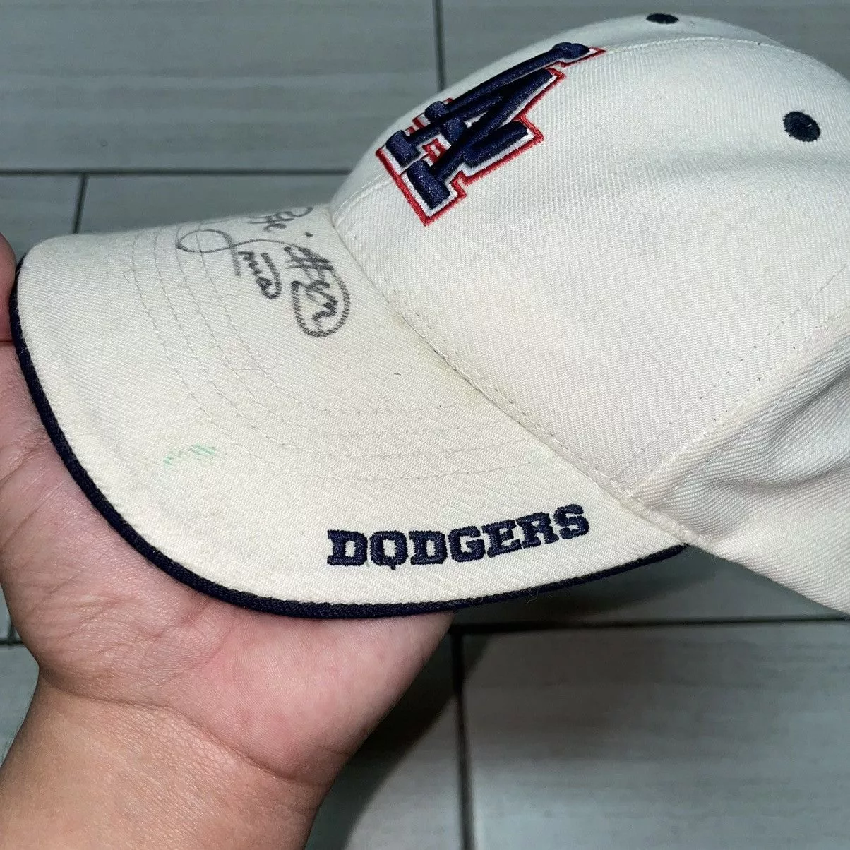 MLB Hats MLB Dodgers Jose Lima #42 Autographed Hat White