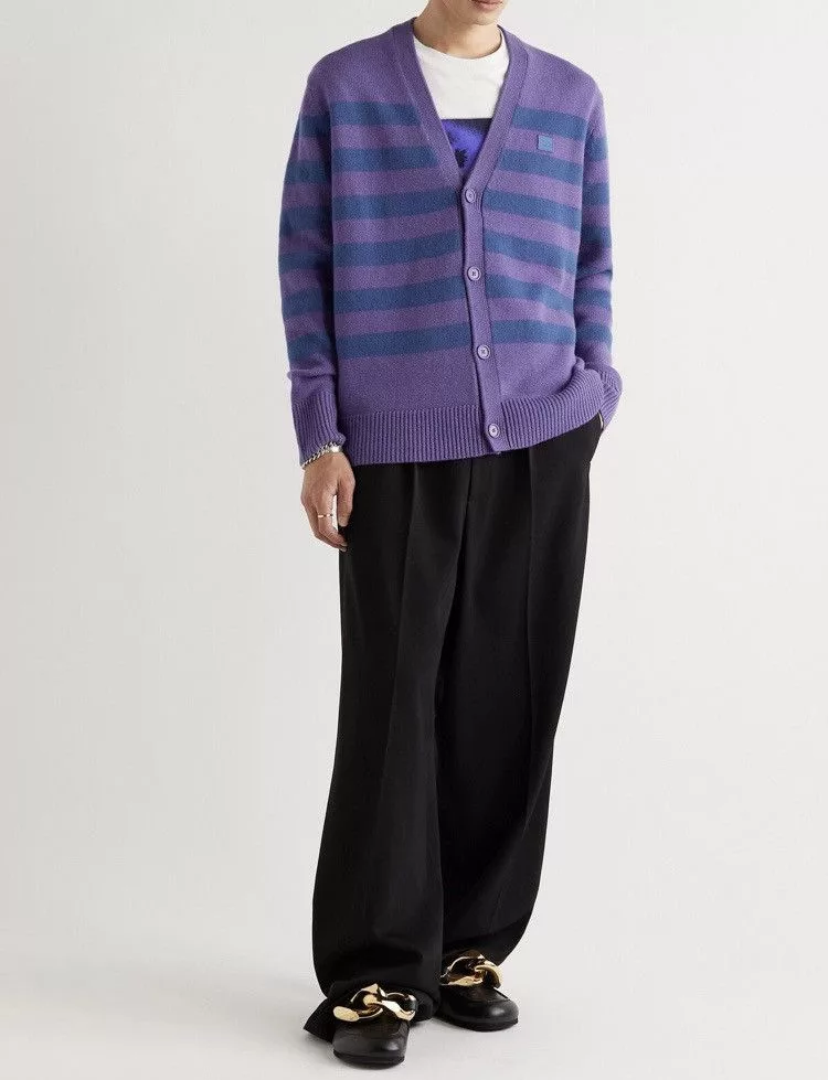 Acne Studios Sweaters Knitwear Acne Studios Cardigan Sweater Striped Wool Oversized Blue