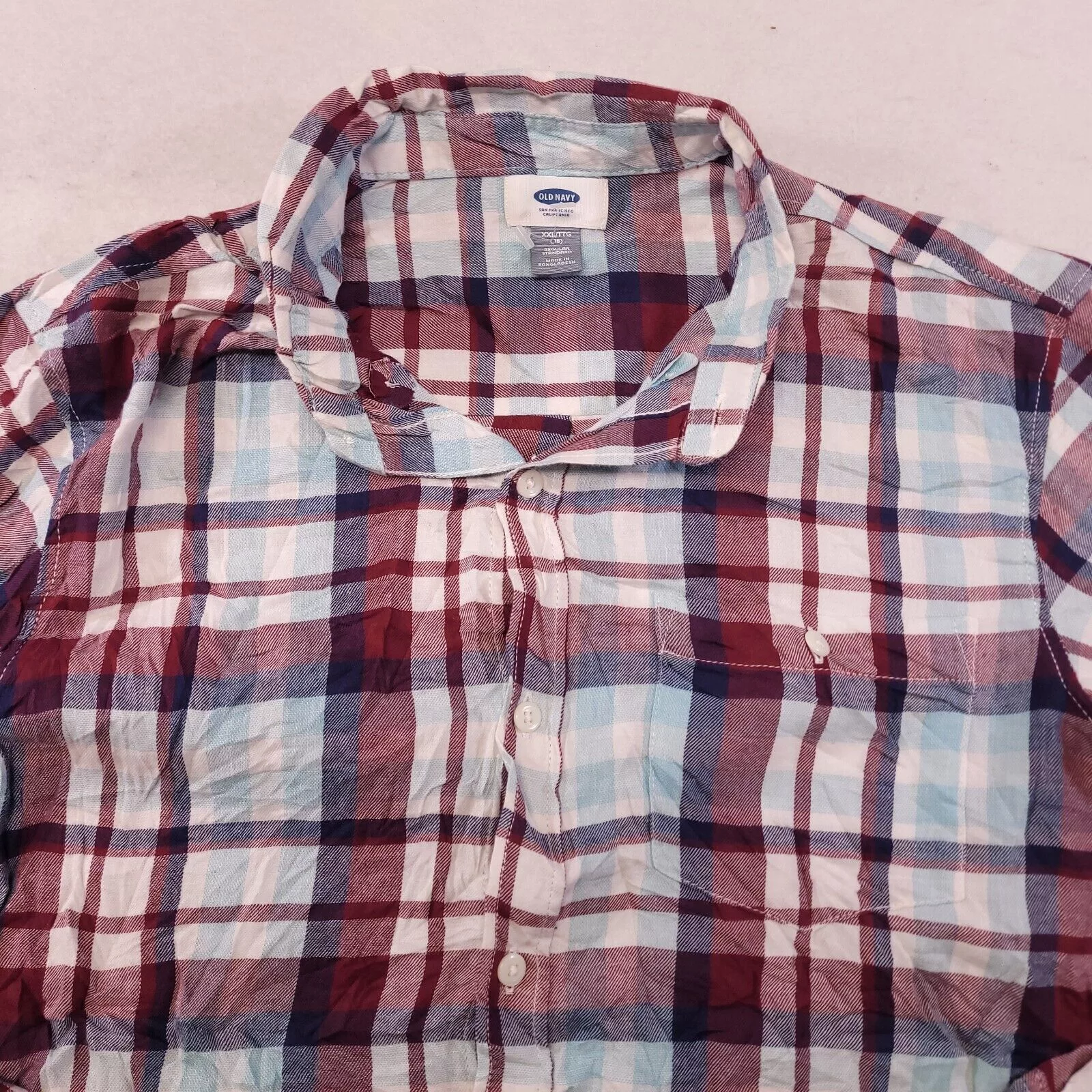 Old Navy Blouses Old Navy Madras Flannel Button Up Shirt Womens Size 2XL Blue