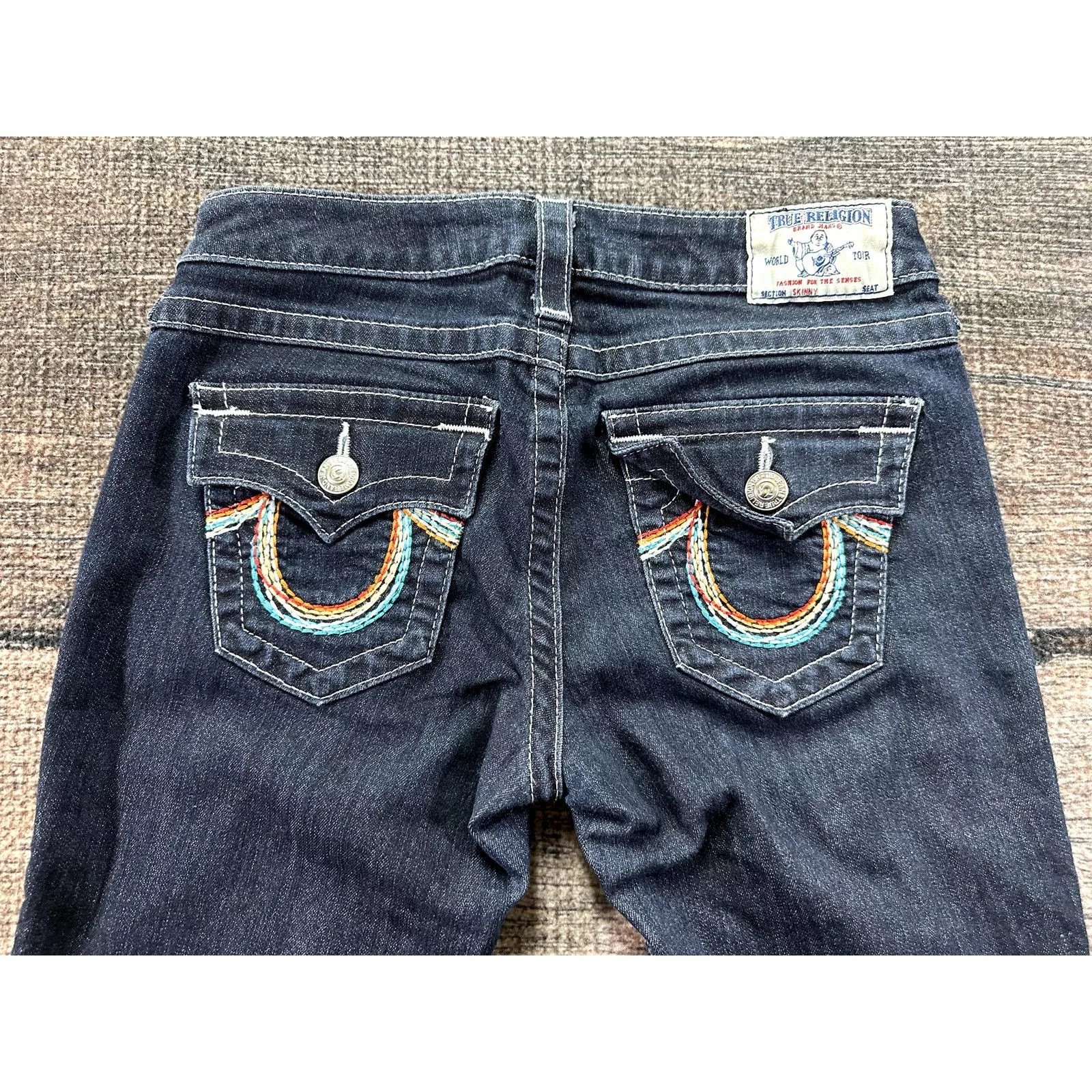 True Religion Jeans True Religion Womens Rainbow Stitched Skinny Jeans Sz 28x27 Blue