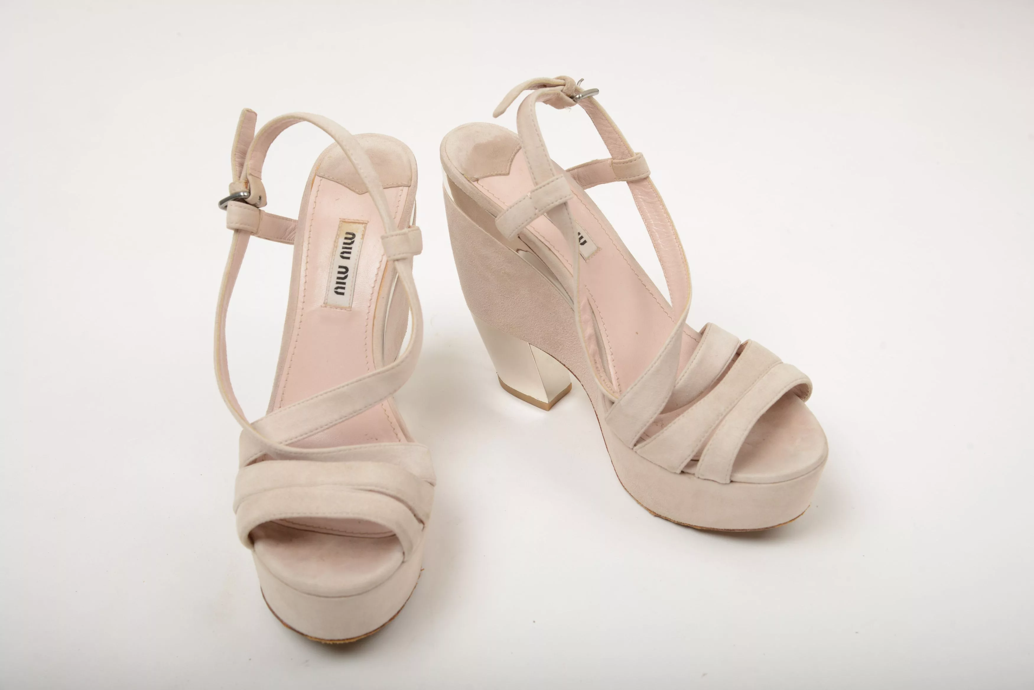 Miu Miu Heels Miu Miu × Prada Miu Miu Women's Platform Heel Sandals Pumps Size 37 Beige Luxury