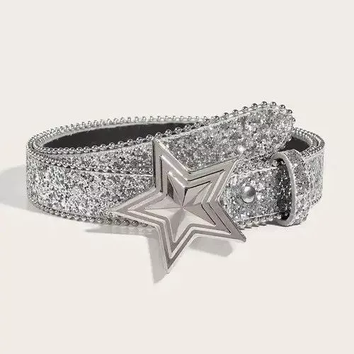 Designer Belts Designer × Vintage Rhinestone Belt Luxury Bling Sequin Silver Streetwear