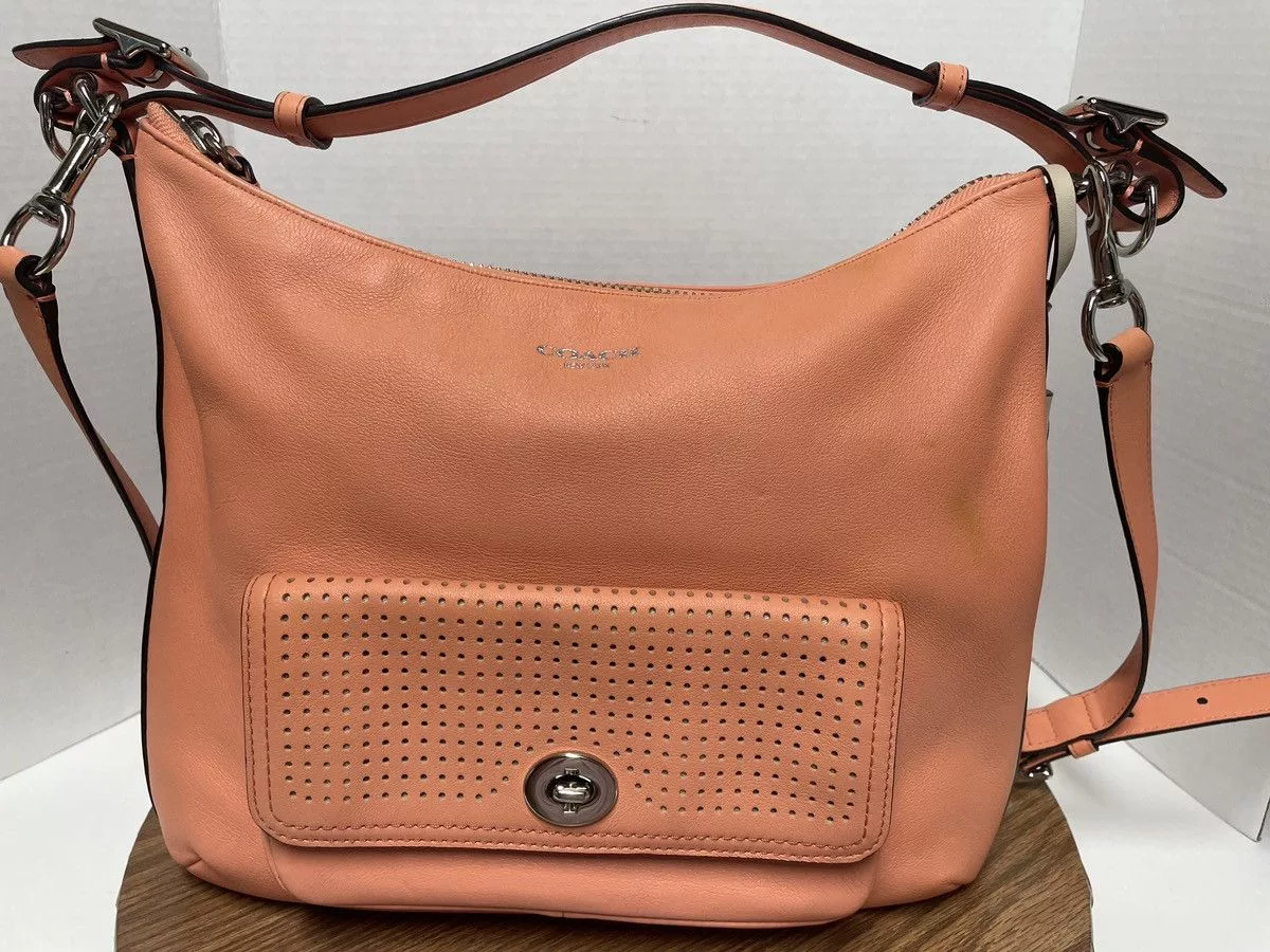 Coach Hobo Bags COACH 23704 Legacy Courteney Coral Perforated Leather Bag Pink
