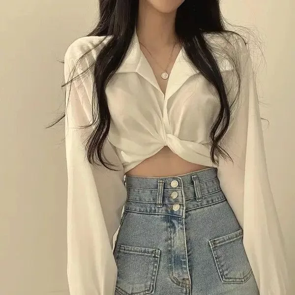 Japanese Brand Blouses Japanese Brand × Vintage Trendy White Long Sleeve Shirt Women Chic Tunic Streetwear