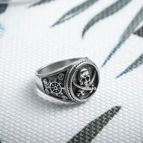 Vintage Jewelry Watches Vintage Retro Punk Style Double Knife Pirate Skull Ring Silver Streetwear
