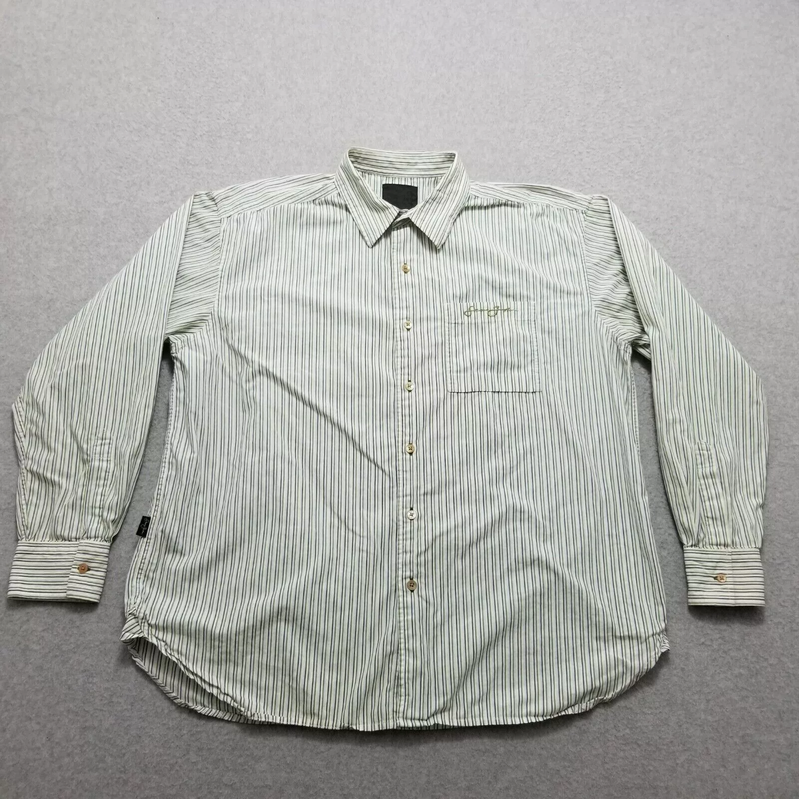Sean John Shirts Button Ups Sean John Shirt Mens Large Striped Button Up Pocket Casual Green