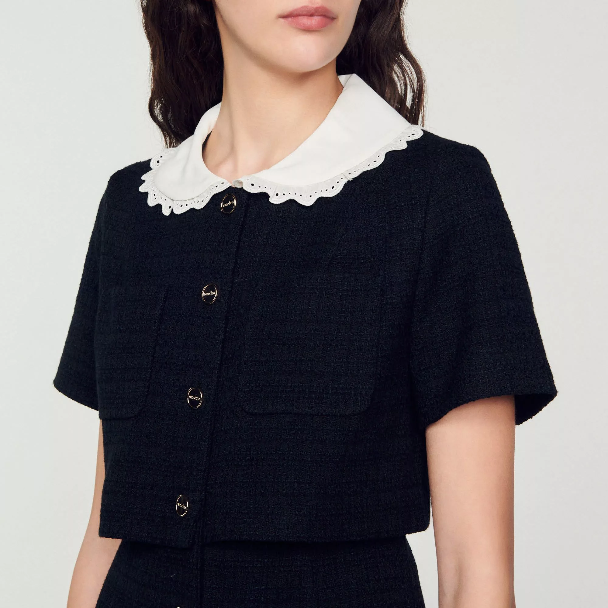 Sandro Midi Dresses Sandro Short Tweed Dress Black