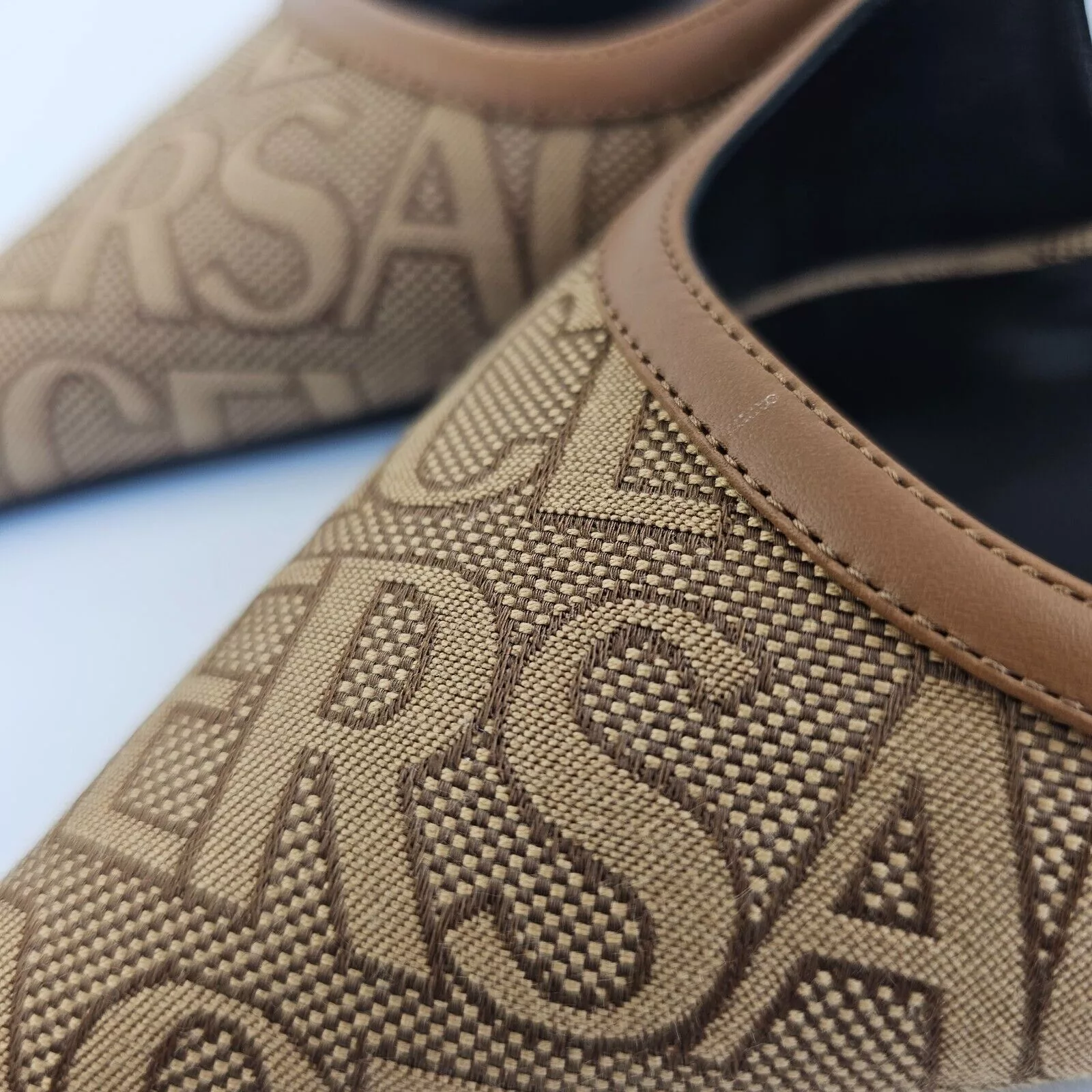Versace Heels Versace Greca 45mm Beige Slingback Pumps New