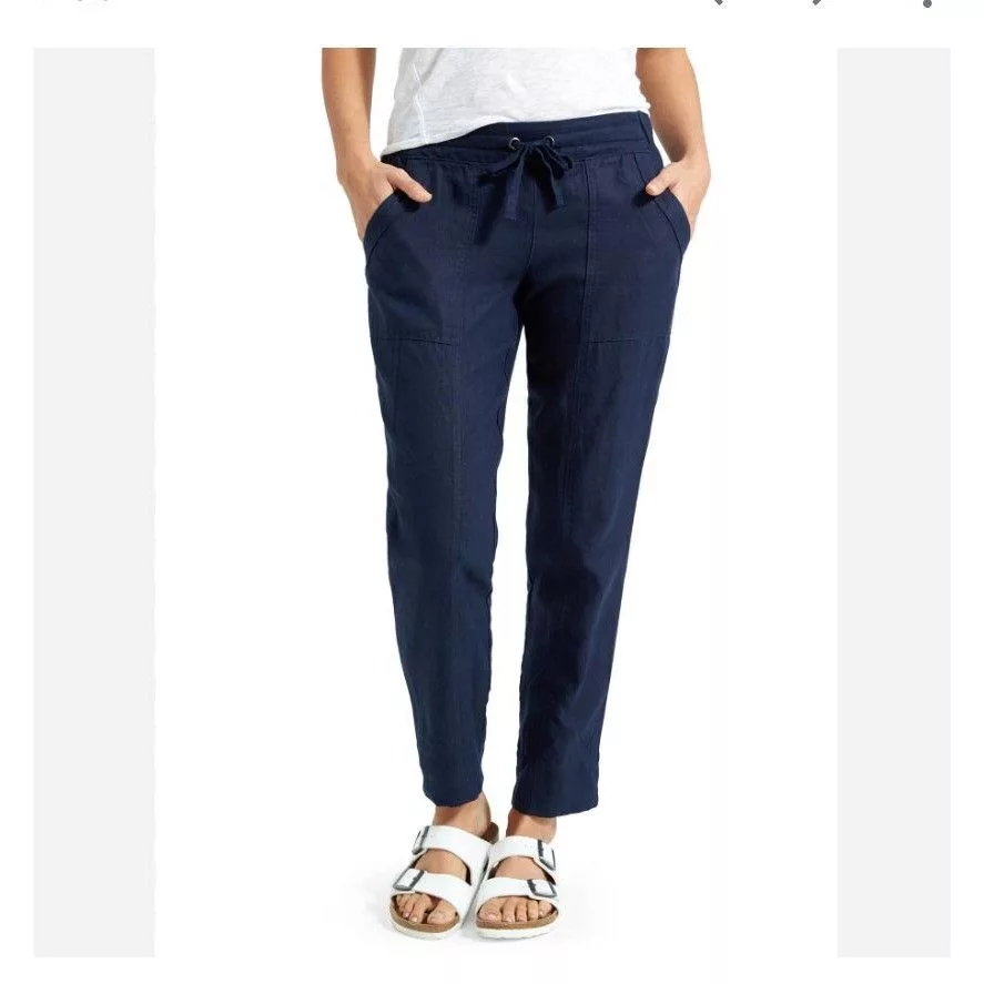 Athleta Pants Athleta Linen Ankle Pant’s 10 Navy Blue Lightweight Pockets