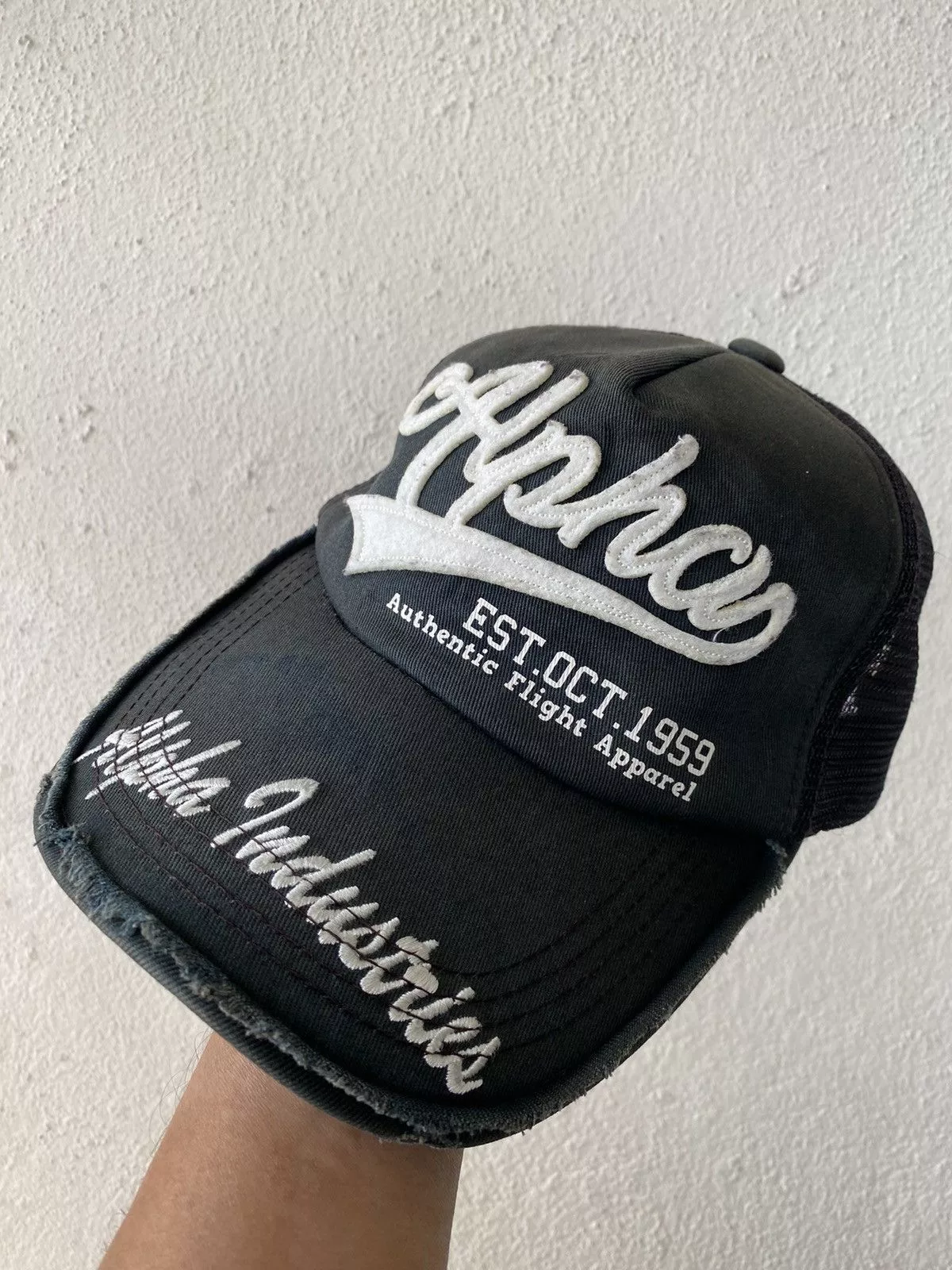 Alpha Industries Hats Alpha Industries × Avirex Alpha Industries Distress Military Army Cap Trucker Hat Black Vintage