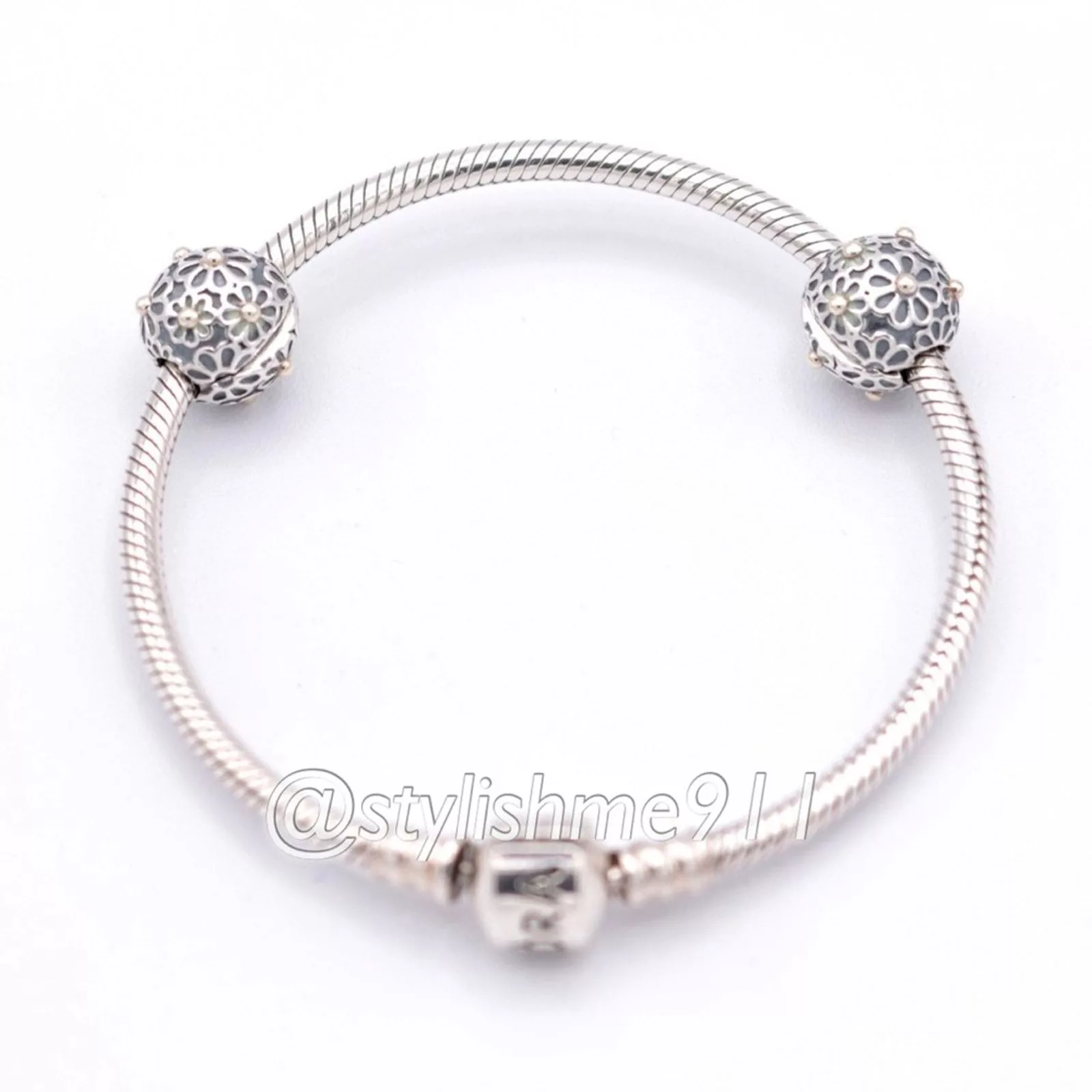 pandora Charms Authentic PANDORA Lazy Daisy Clip with 14K Gold Silver