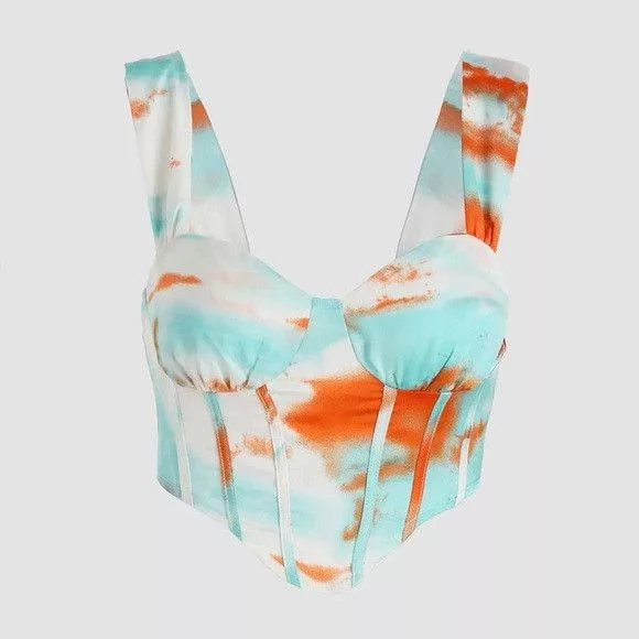 Cider Crop Tops NWT Cider Blue orange white watercolor corset style crop top