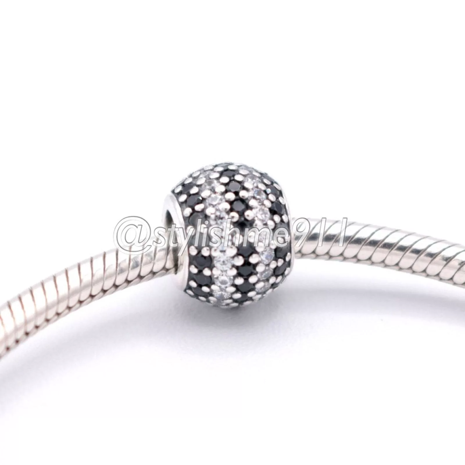 pandora Charms Authentic PANDORA Black Nautical Pave Lights Charm Silver