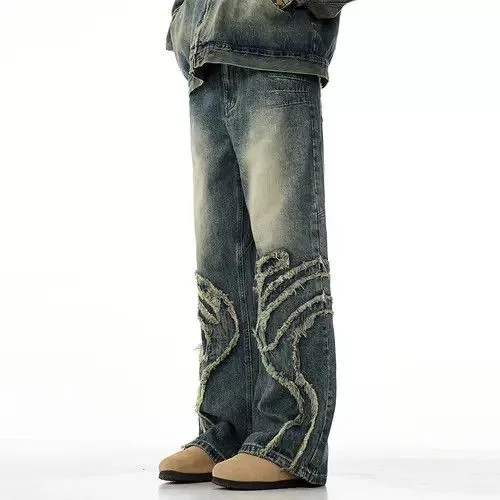 High Sport Denim High Sport × Individualized Shirts × Jean Vintage Blue Graphic Splicing Baggy Jeans