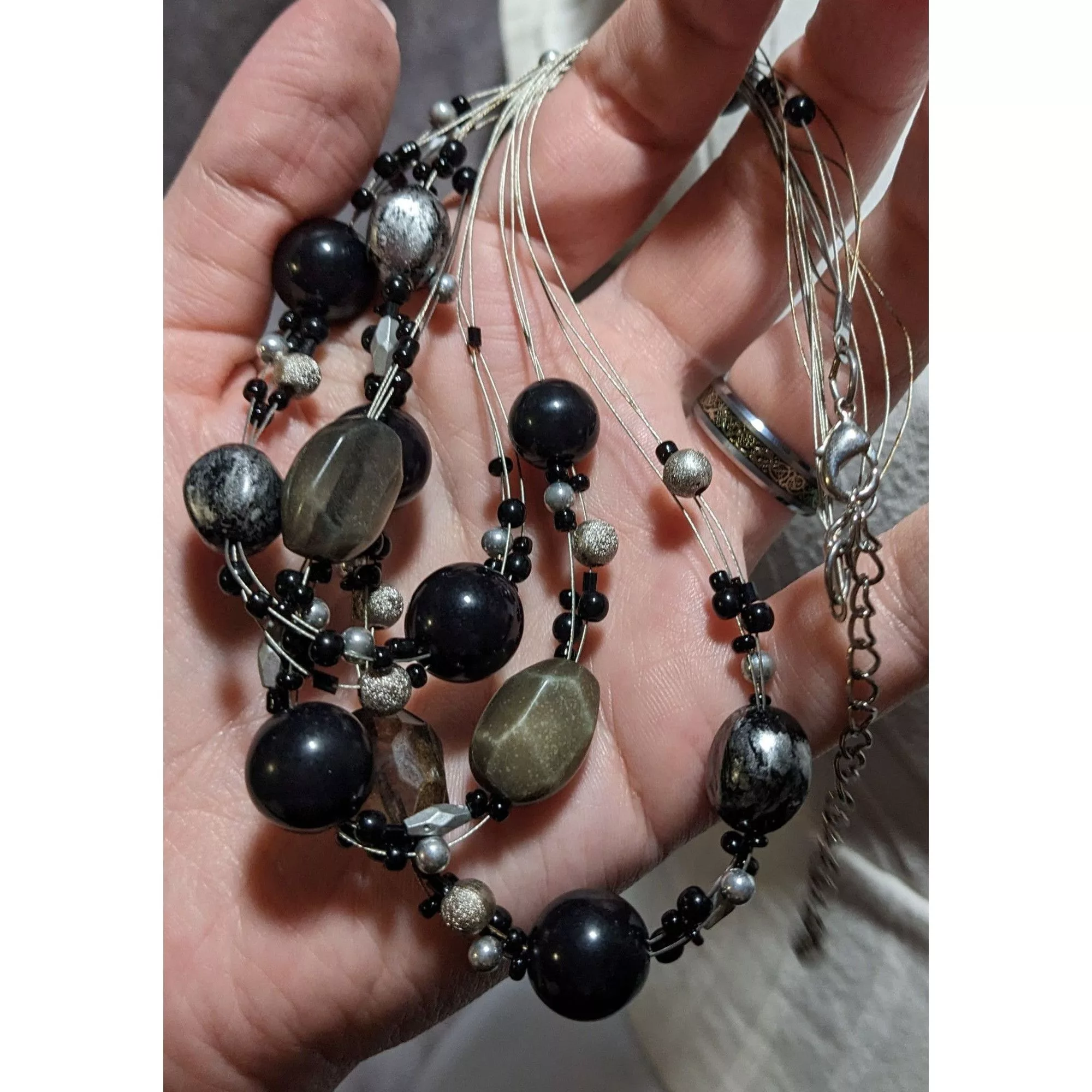 Other Necklaces Other Gothic Beaded Floating Necklace Black