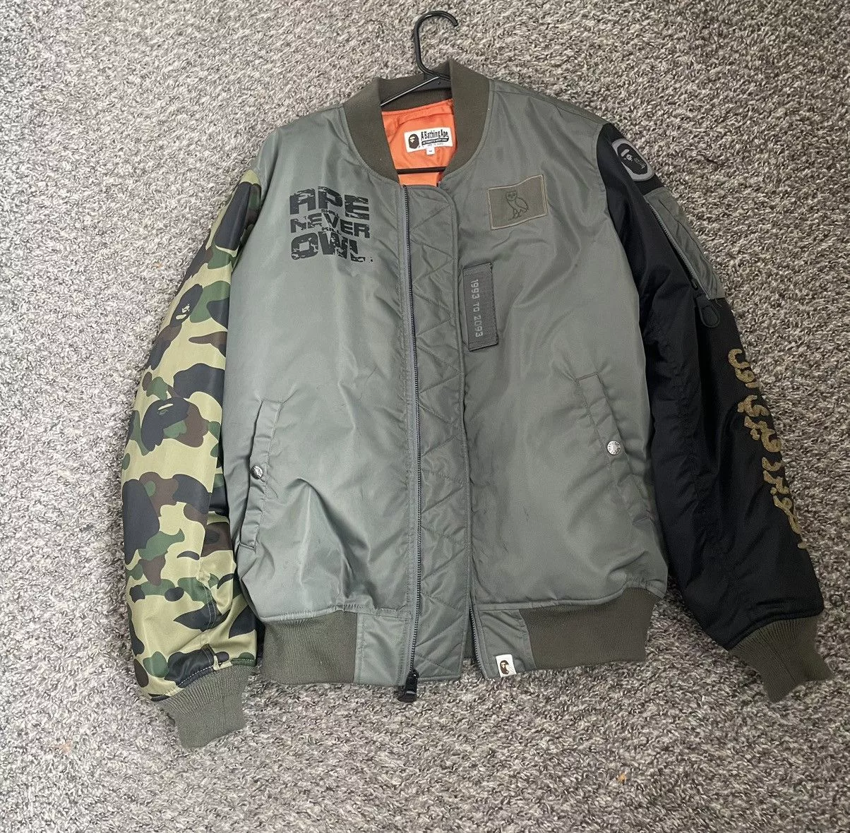 Bape Bombers Bape × October's Very Own BAPE x OVO MA-1 JACKET Green