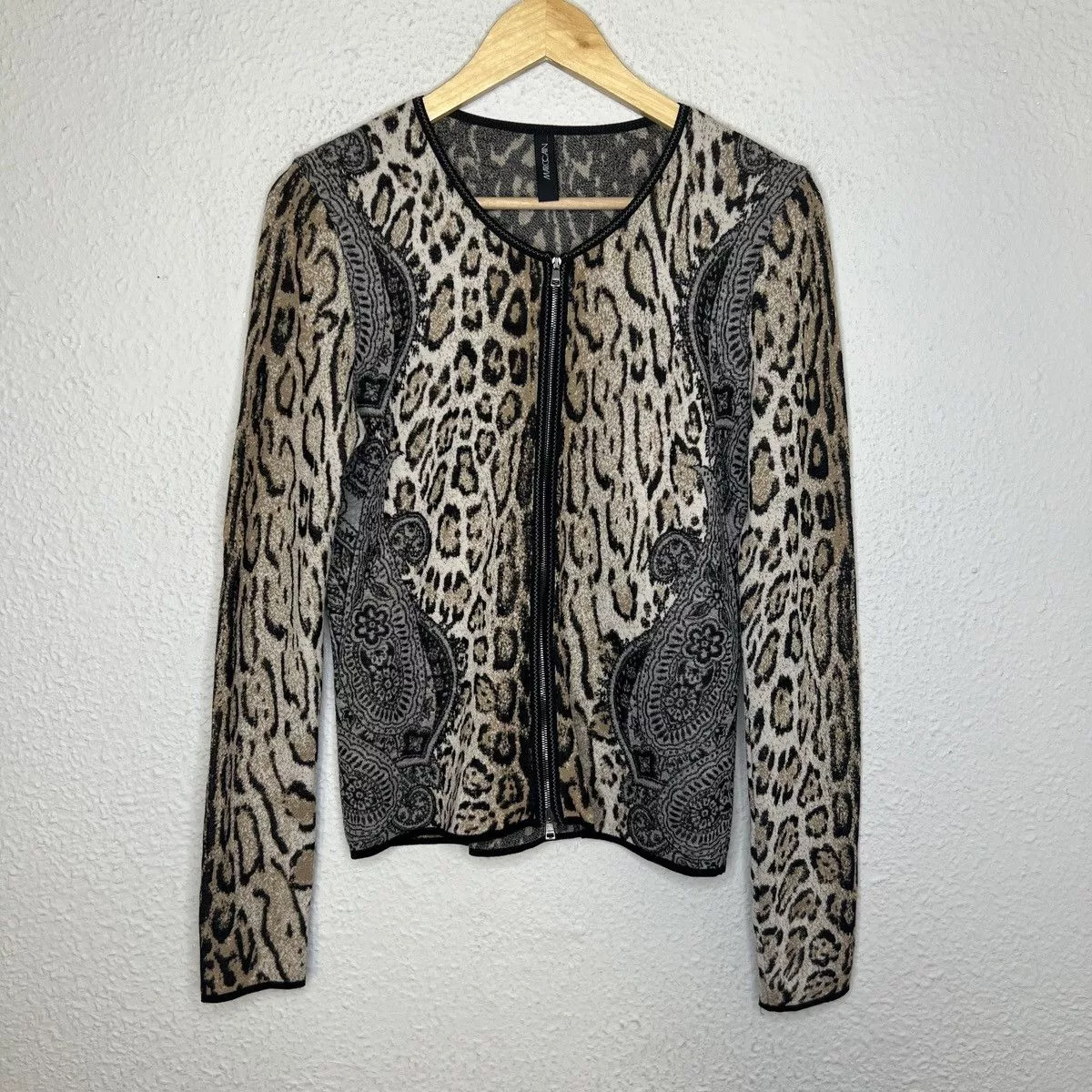 Designer Sweaters Designer Marc Cain Zip Cardigan Wool Sweater Jacket Jumper Leopard Brown Luxury