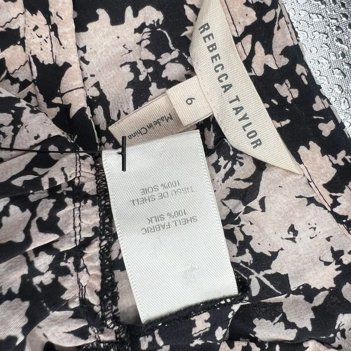 Rebecca Taylor Blouses Rebecca Taylor 100% Silk Peplum Floral Popover Blouse Shirt Black