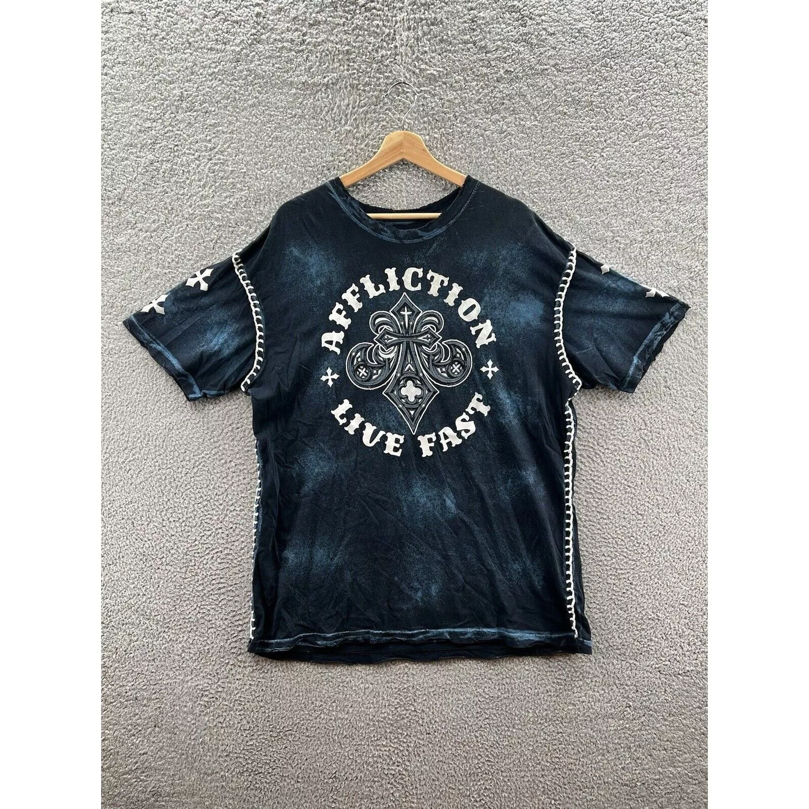 Affliction Short Sleeve T Shirts Affliction Live Fast Thick Contrast Stitch Wings T-Shirt XXL Black