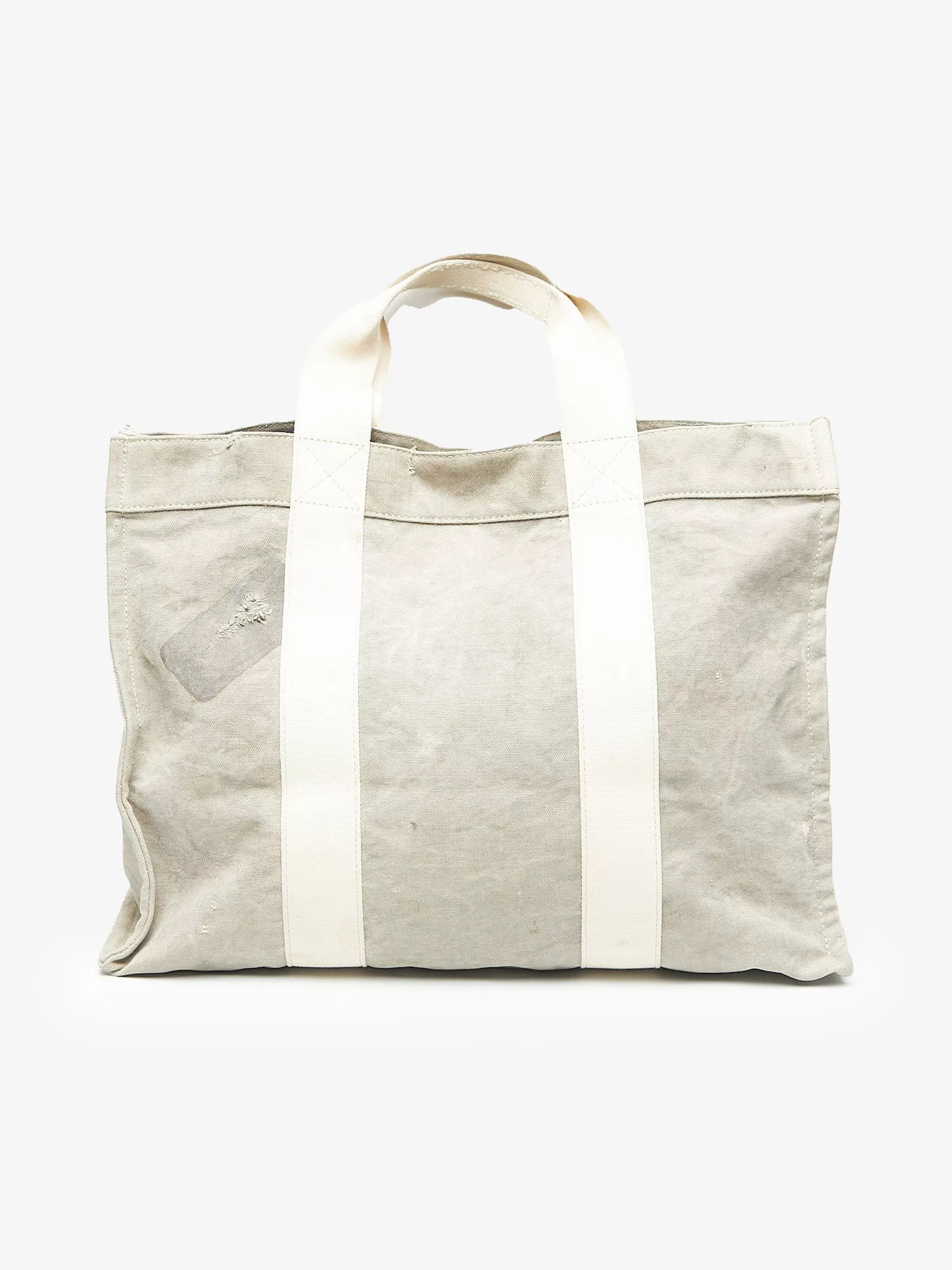 READYMADE Bags Luggage READYMADE Gray Washed Distressed Dirty Logo Printed Buttoned Cotton Tote Bag