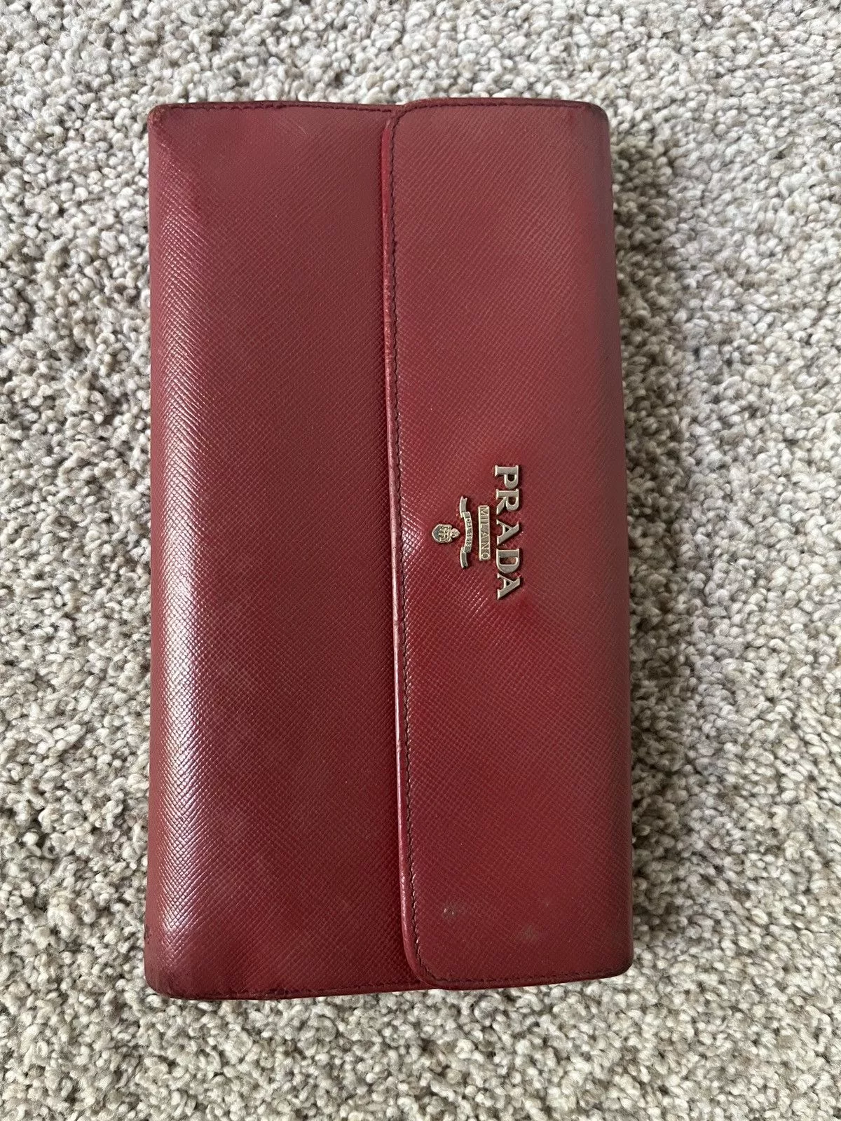 Prada Wallets Prada Fuocco Saffiano Metal Leather Long Flap Wallet Red