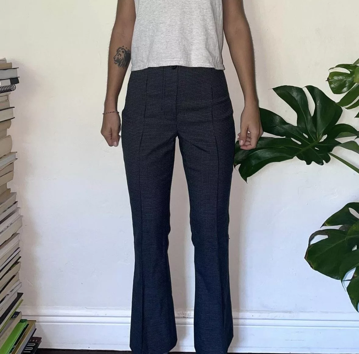 Helmut Lang Pants Helmut Lang Houndstooth Print Wool Trousers Gray