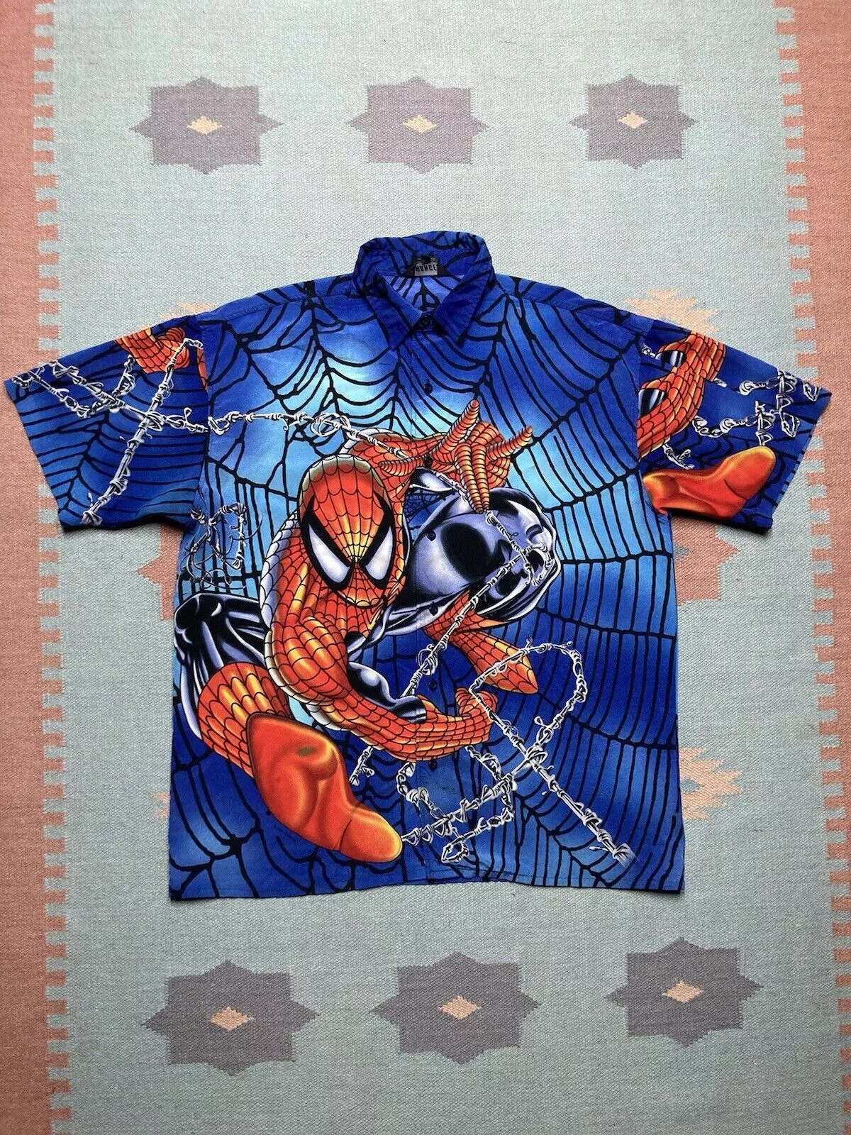 Changes Short Sleeve T Shirts Changes × Marvel Comics × Vintage y2k button shirt spiderman all over print Marvel comic AOP L Multi