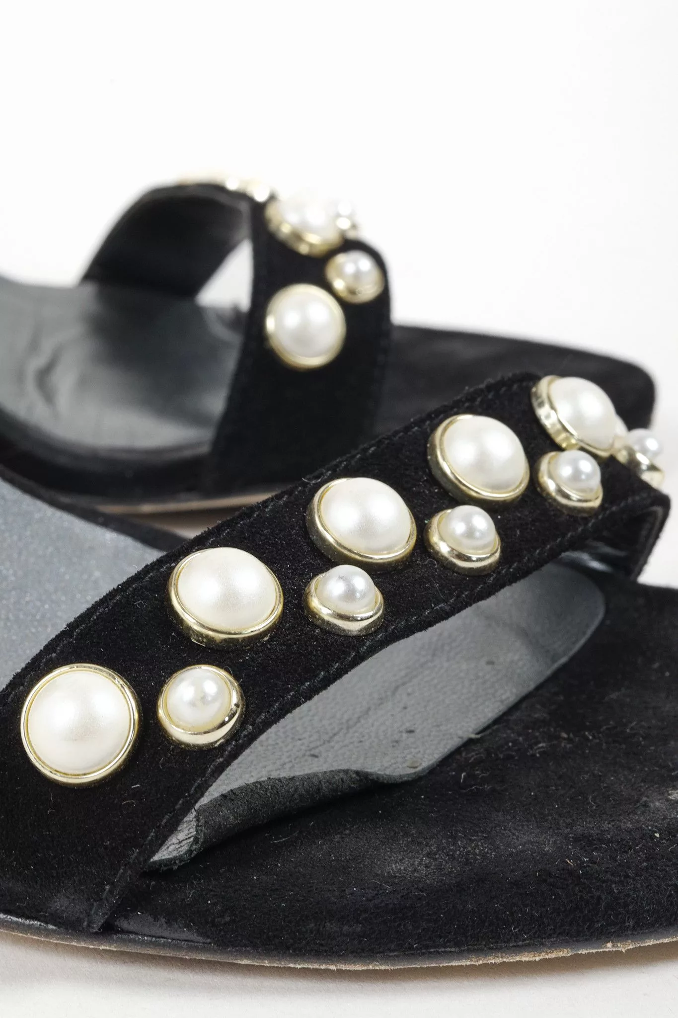 Stuart Weitzman Heels Stuart Weitzman Black Pearl Studded Open-Toe Heeled Sandals
