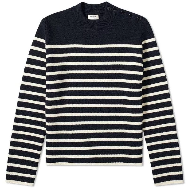 Celine Sweaters Knitwear Celine Breton Stripe Crew Neck Knit Blue